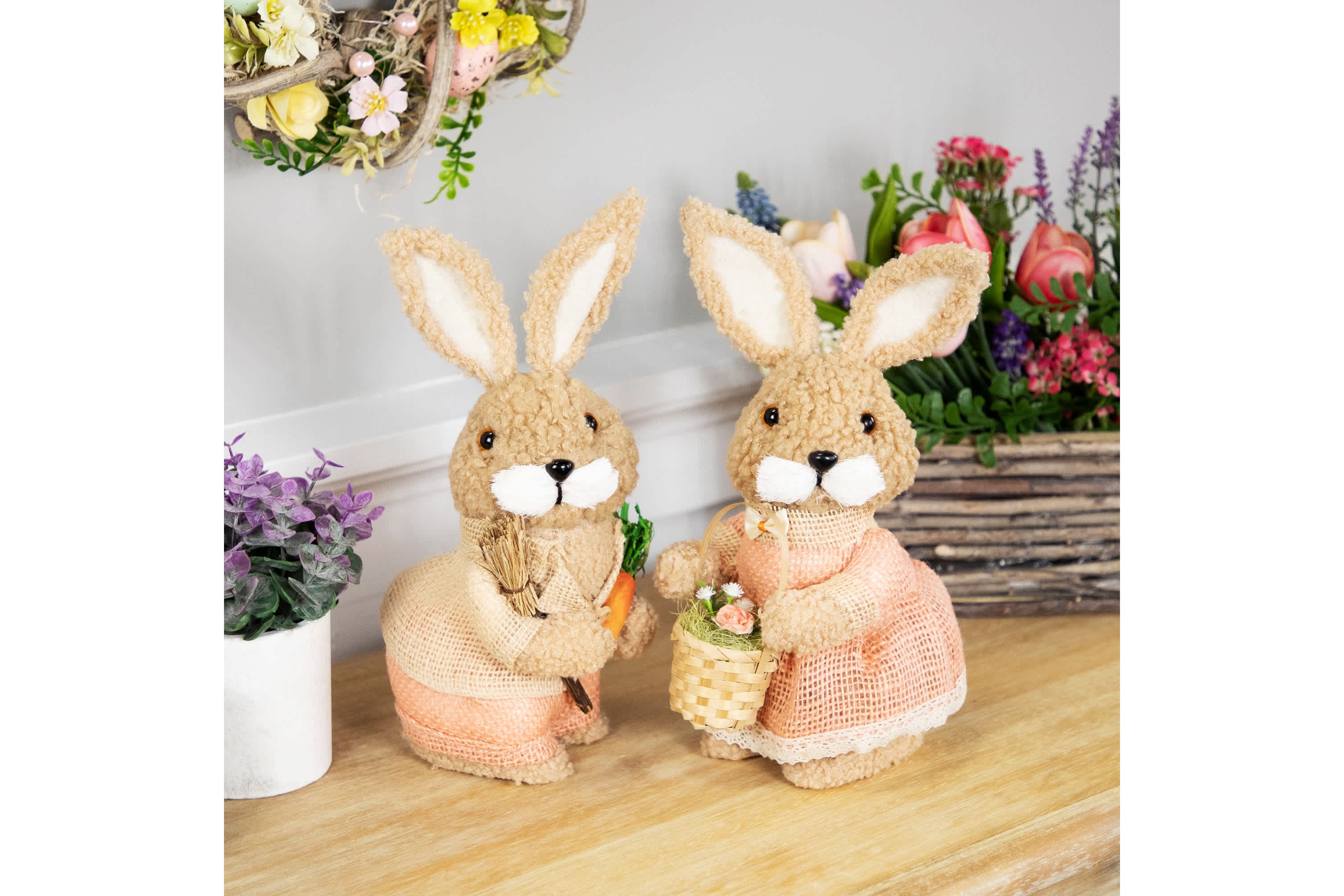 Plush Boy Easter Rabbit Figurine with Carrots - 11"
