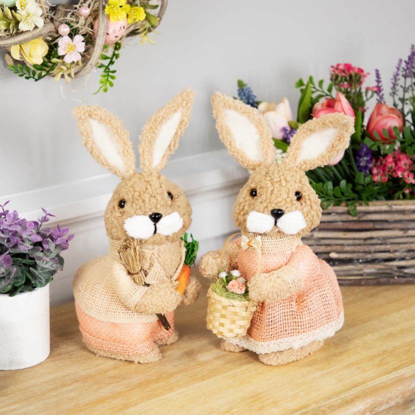 Plush Boy Easter Rabbit Figurine with Carrots - 11"