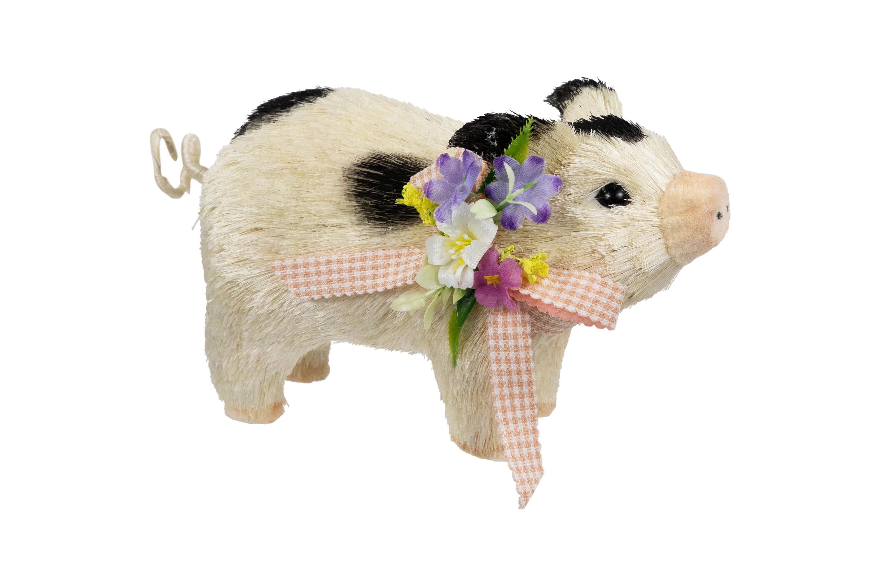 Spotted Piglet with Bow and Flowers Spring Figurine - 9"