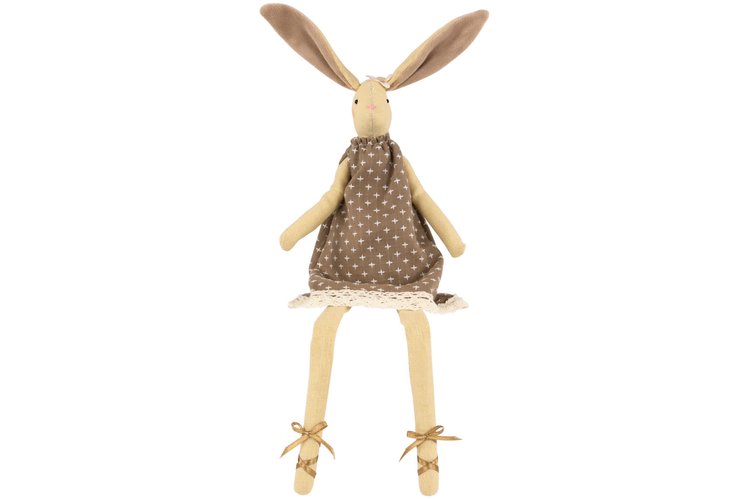 Long Legged Sitting Ballerina Girl Bunny Easter Figure - 12" - Beige and Brown
