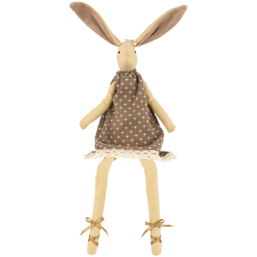 Long Legged Sitting Ballerina Girl Bunny Easter Figure - 12" - Beige and Brown