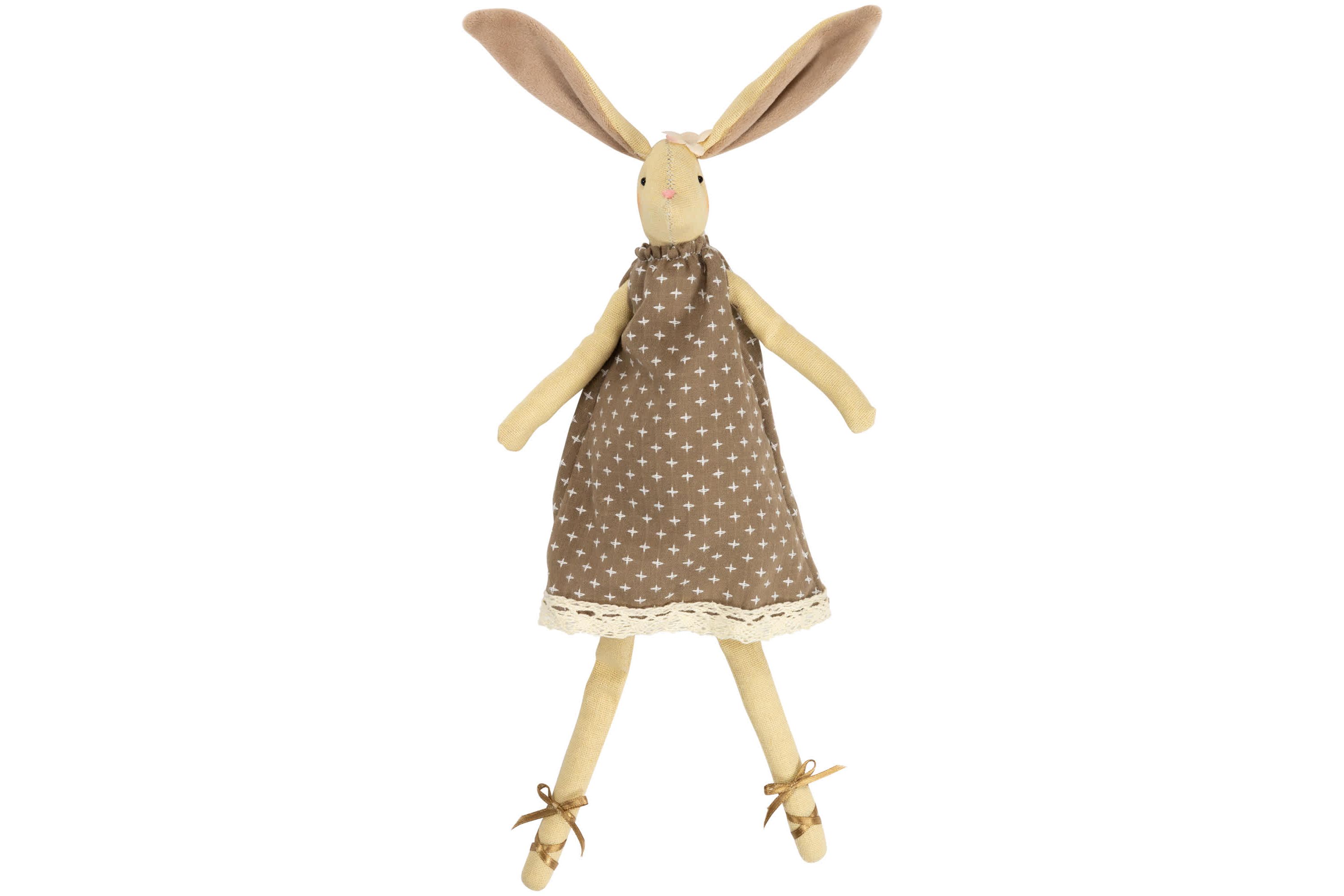 Long Legged Sitting Ballerina Girl Bunny Easter Figure - 12" - Beige and Brown