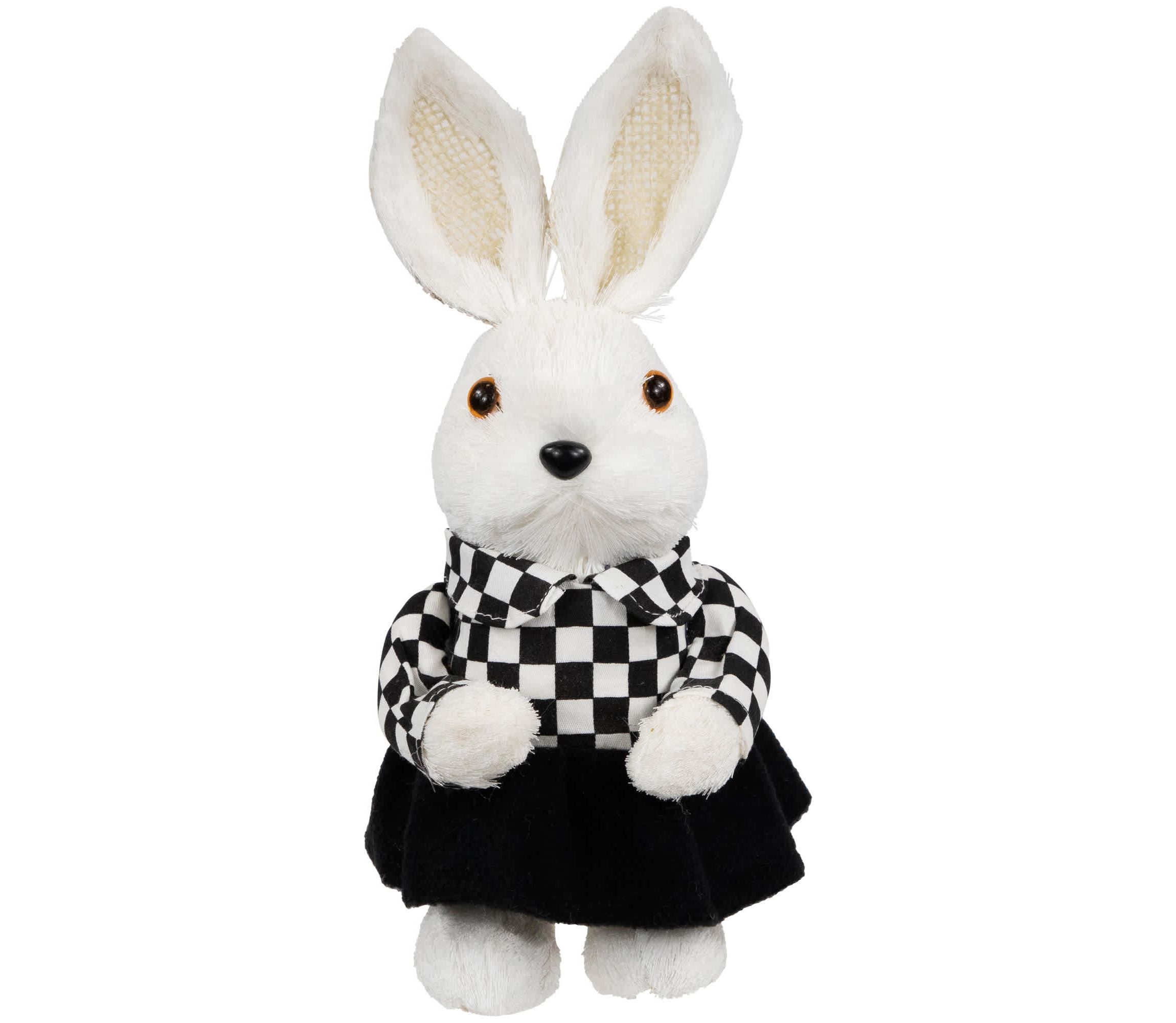 Girl Easter Rabbit Figurine in Checkered Dress -10"