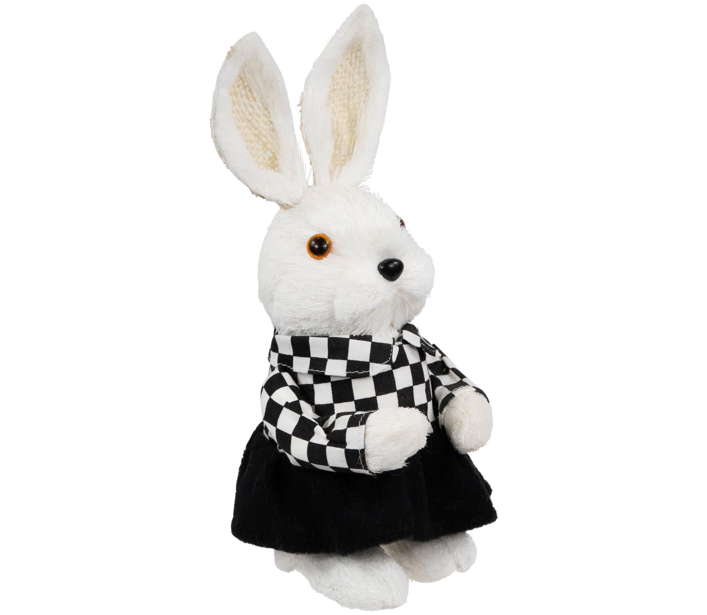 Girl Easter Rabbit Figurine in Checkered Dress -10"