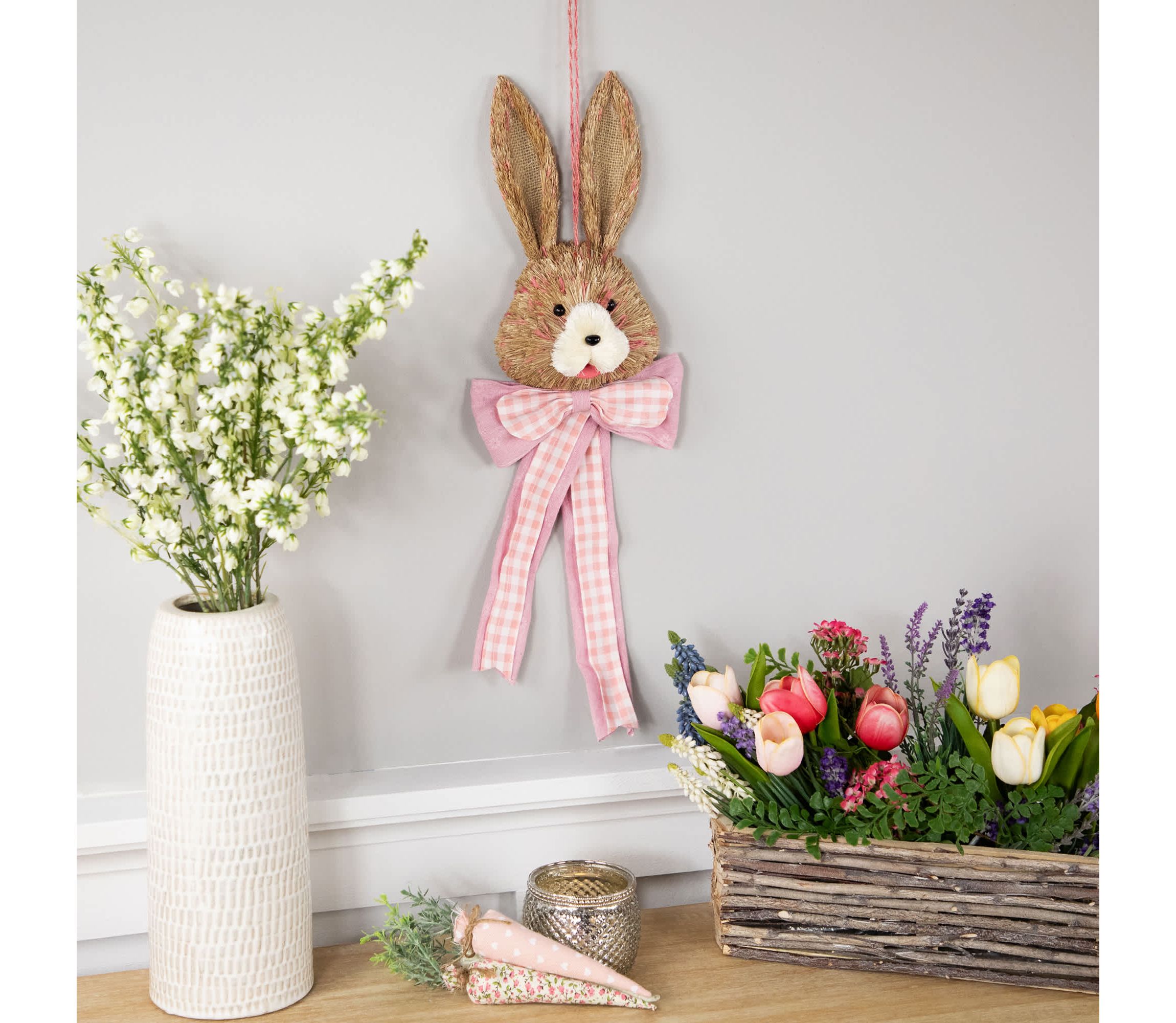 Easter Bunny with Bow Hanging Wall Decoration - 21"