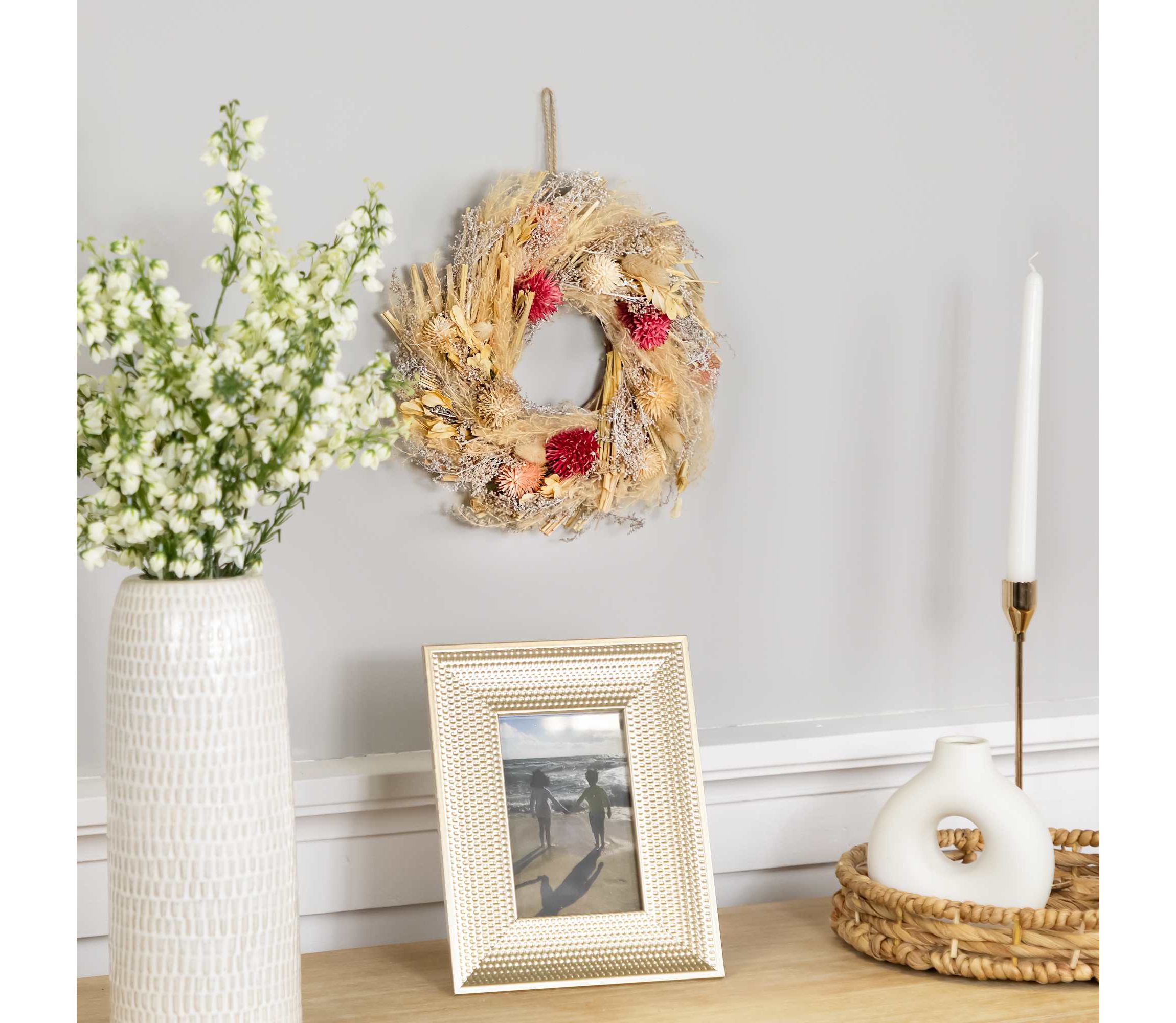 Pampas Grass and Dried Floral Spring Wreath - 11"