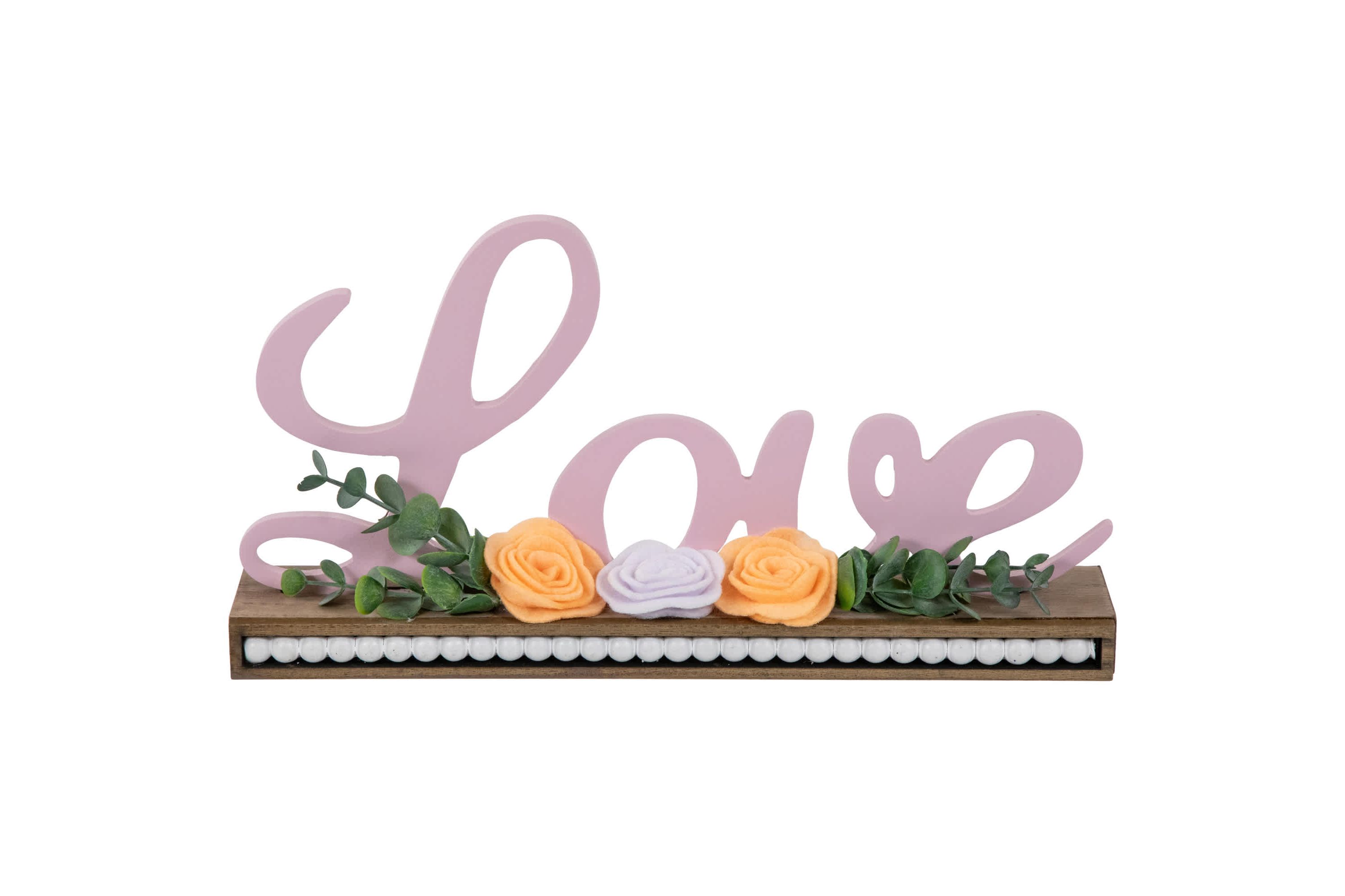 Love with Flowers Wooden Valentines Day Sign - 11.25"