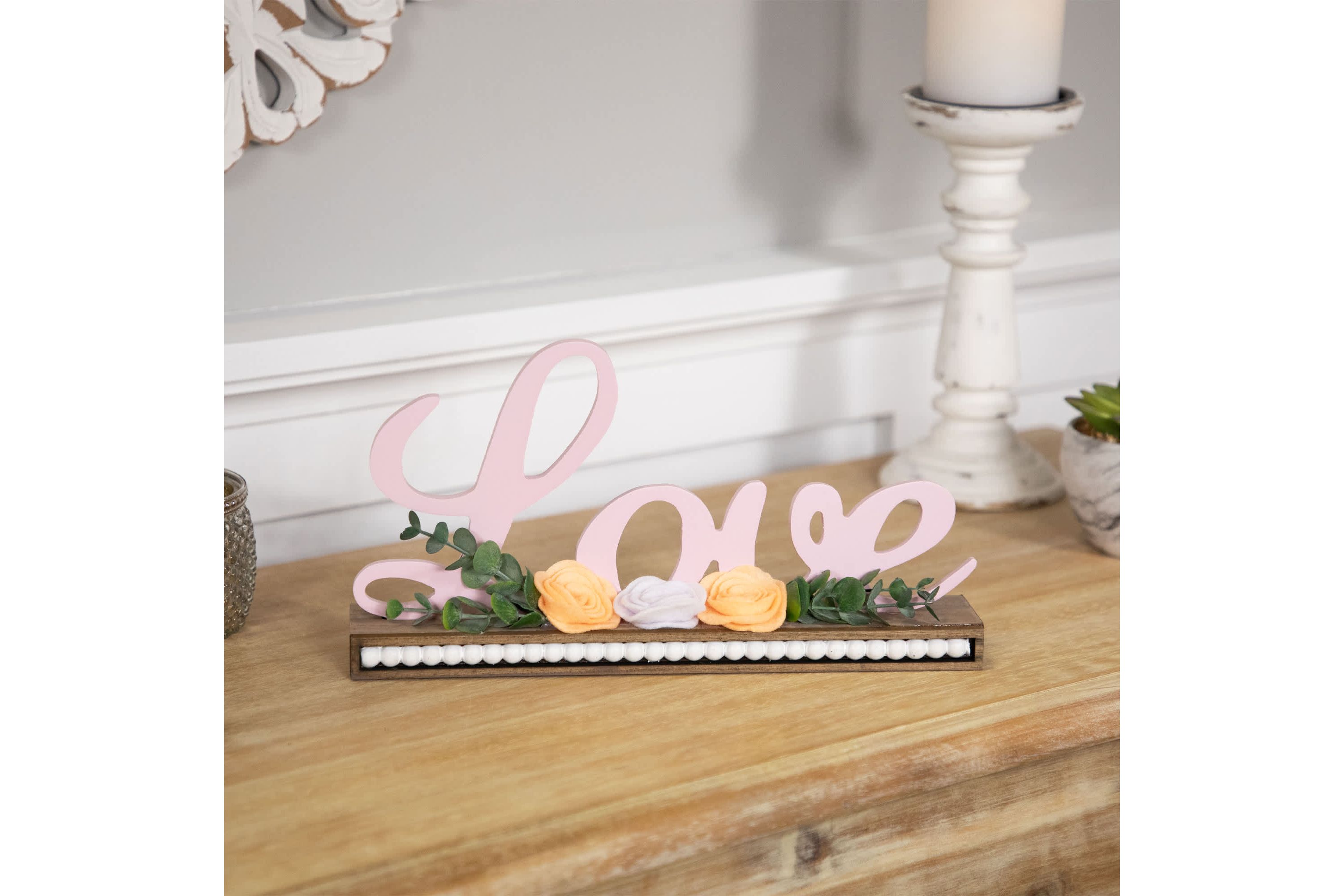 Love with Flowers Wooden Valentines Day Sign - 11.25"