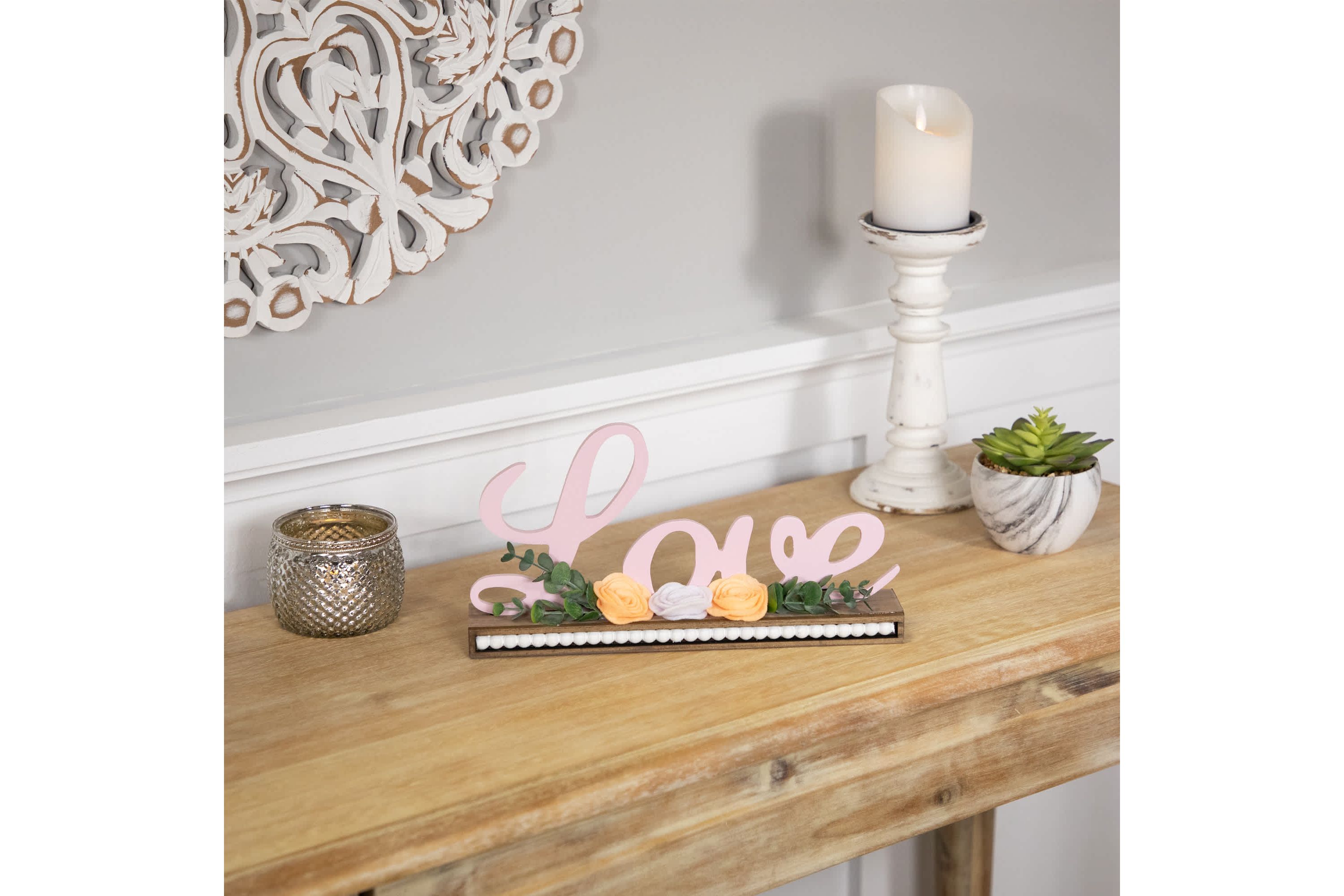 Love with Flowers Wooden Valentines Day Sign - 11.25"