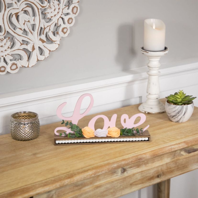 Love with Flowers Wooden Valentines Day Sign - 11.25"