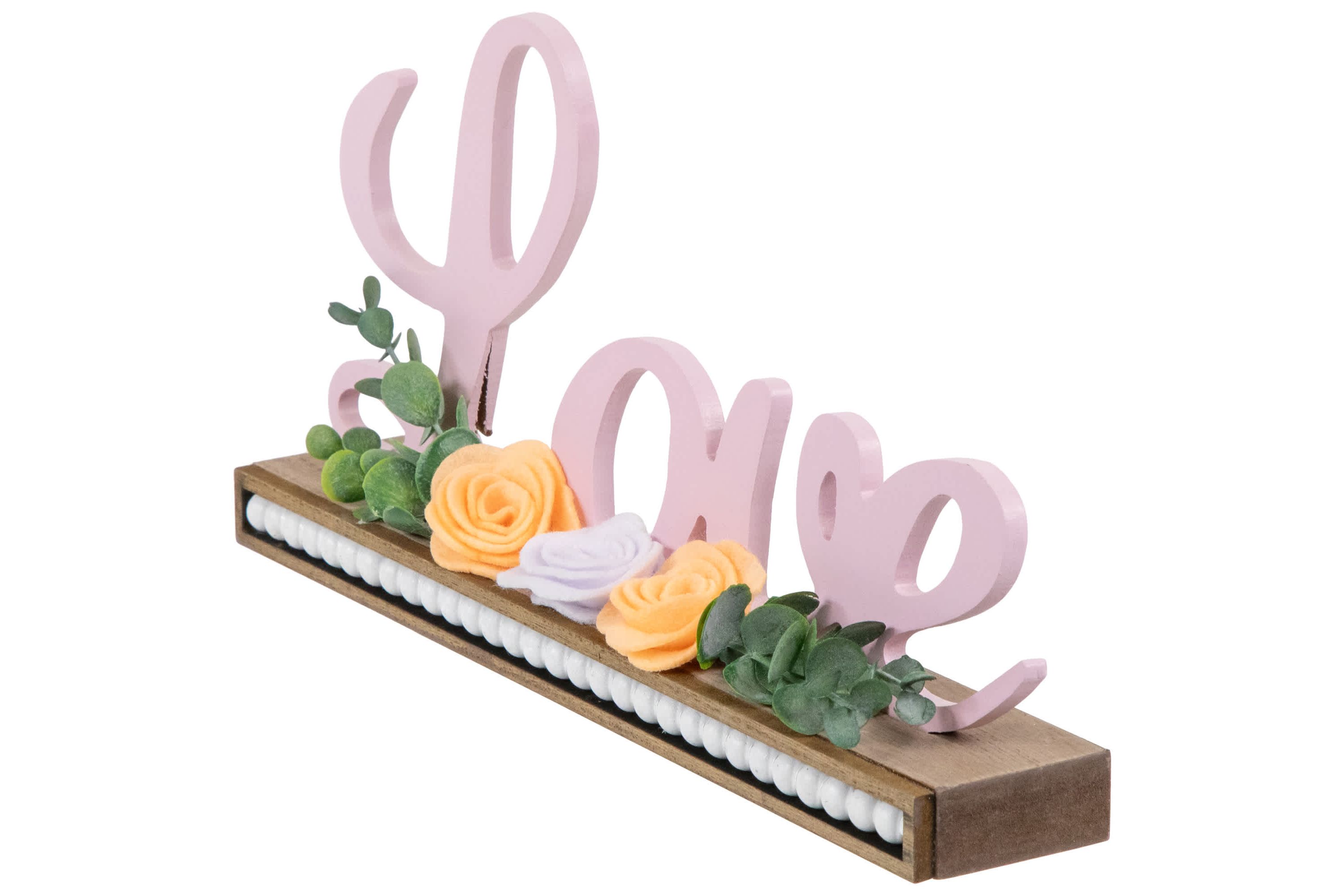 Love with Flowers Wooden Valentines Day Sign - 11.25"