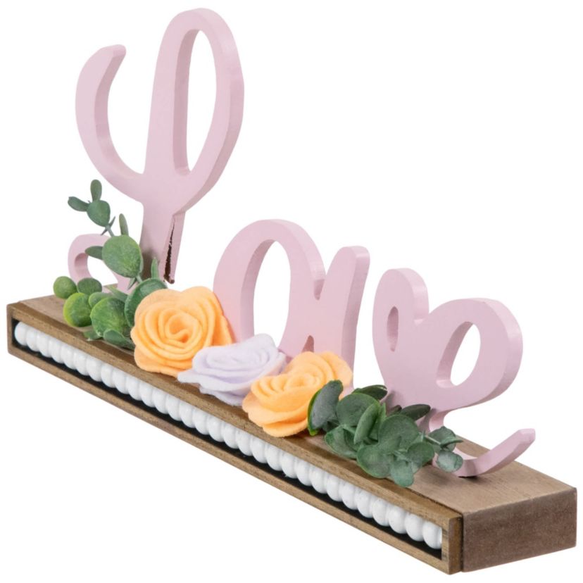 Love with Flowers Wooden Valentines Day Sign - 11.25"