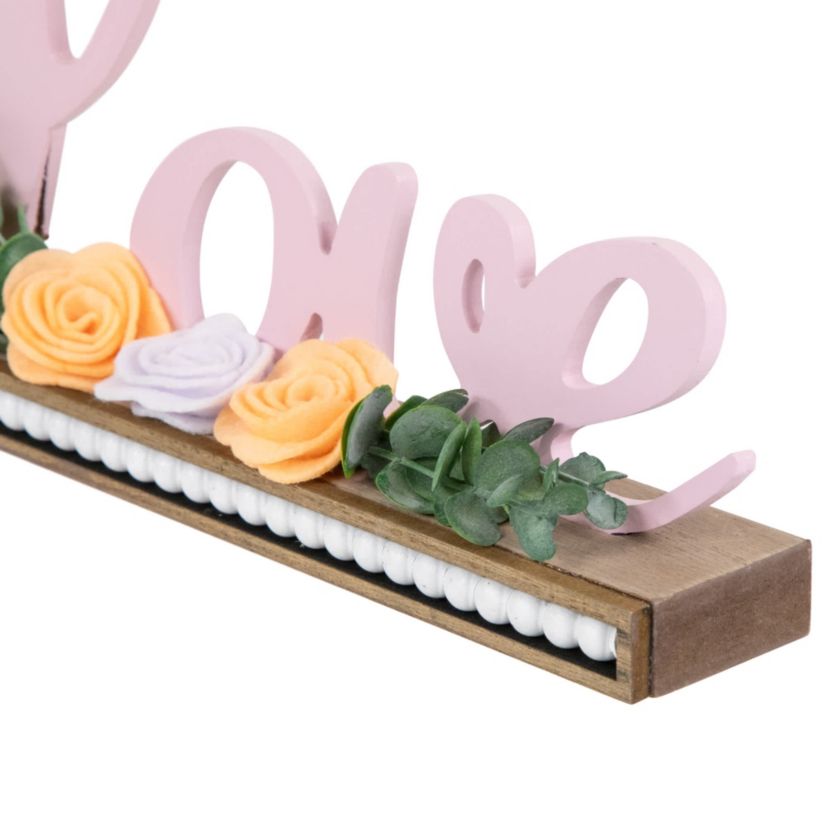 Love with Flowers Wooden Valentines Day Sign - 11.25"