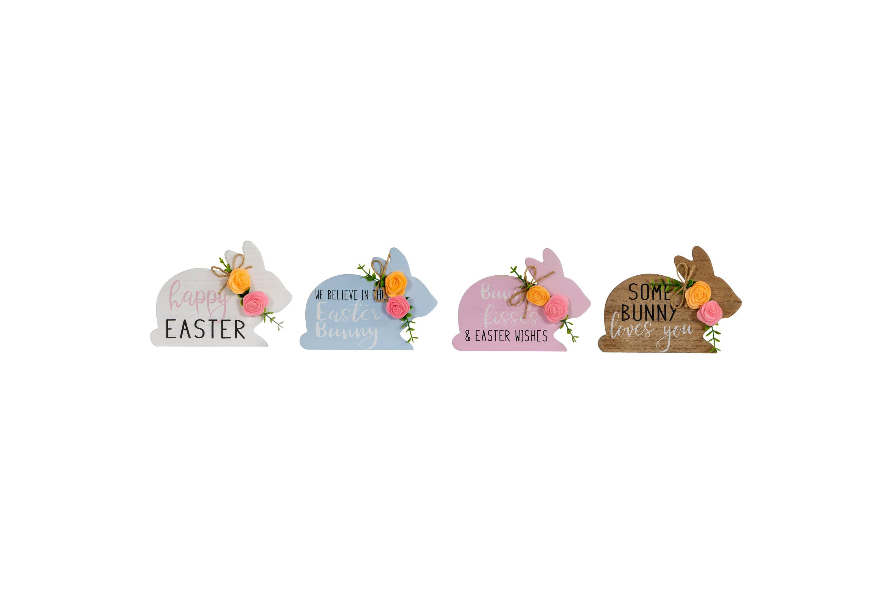 Floral Bunnies Wooden Easter Signs - 7.75" - Set of 4
