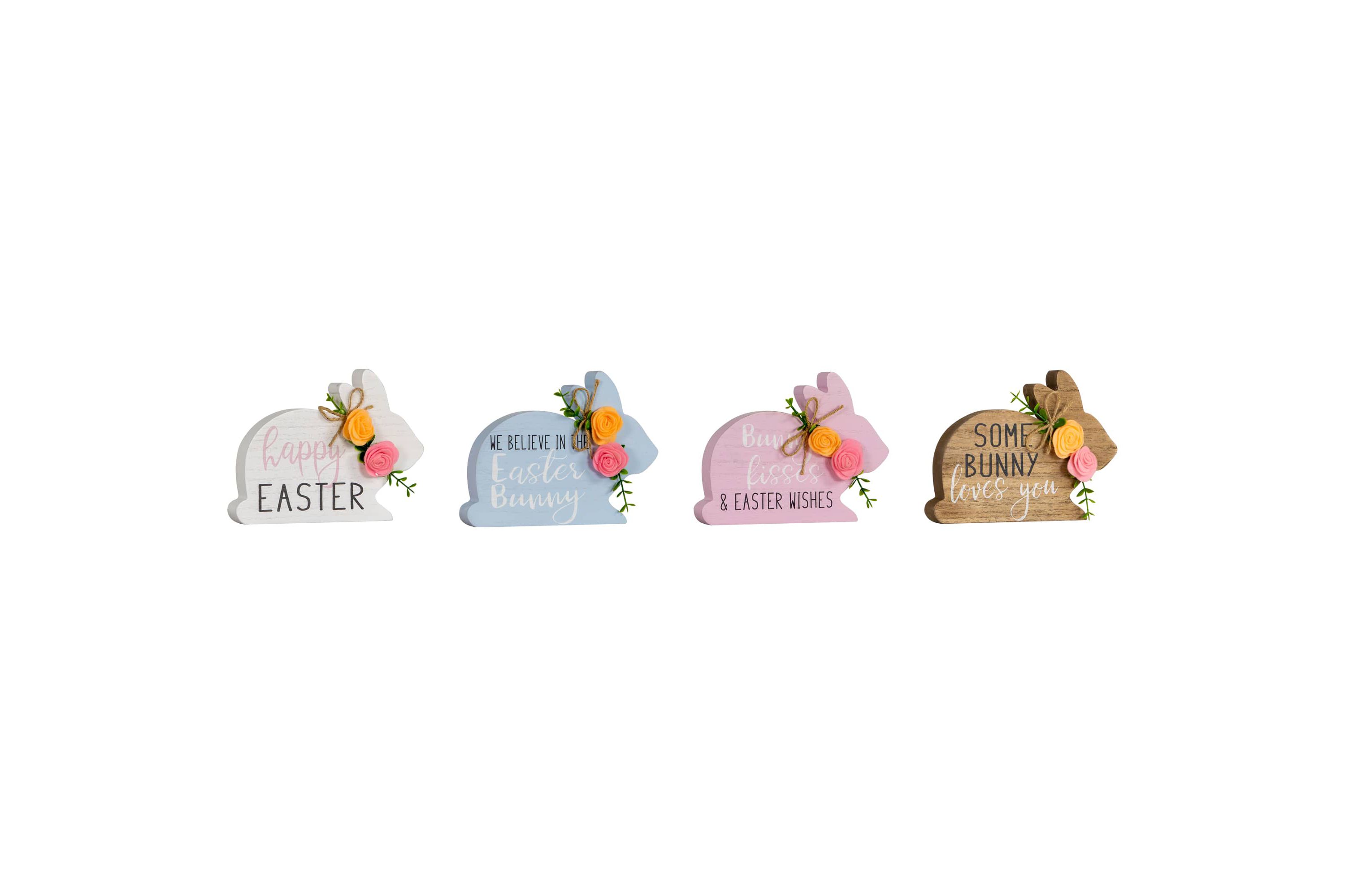 Floral Bunnies Wooden Easter Signs - 7.75" - Set of 4