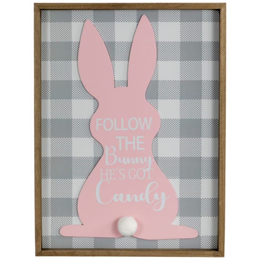 15.75" Framed "Follow the Bunny Hes Got Candy" Easter Wall Sign