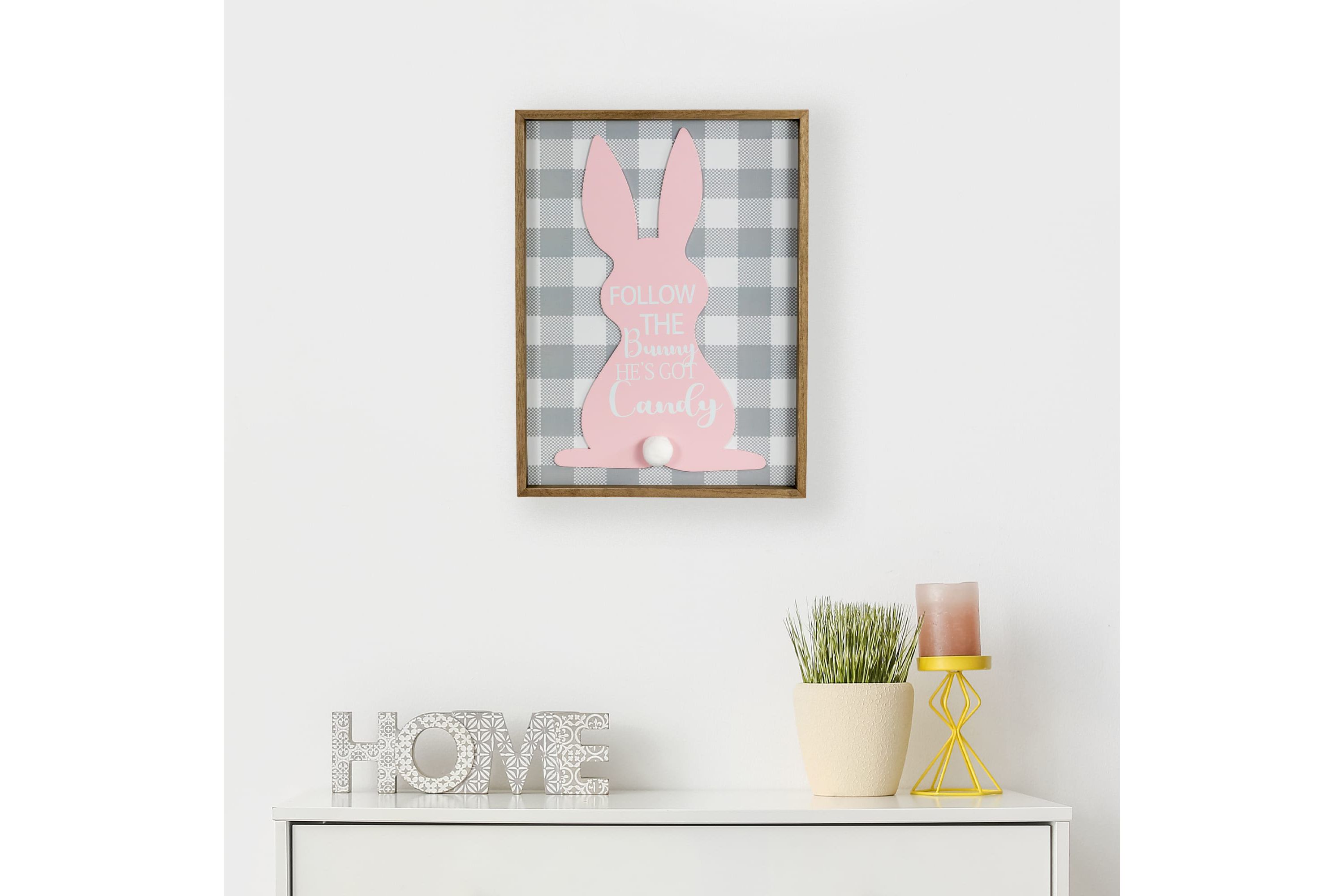 15.75" Framed "Follow the Bunny Hes Got Candy" Easter Wall Sign