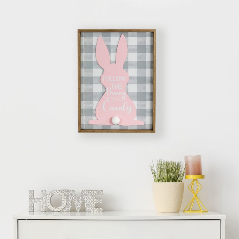 15.75" Framed "Follow the Bunny Hes Got Candy" Easter Wall Sign