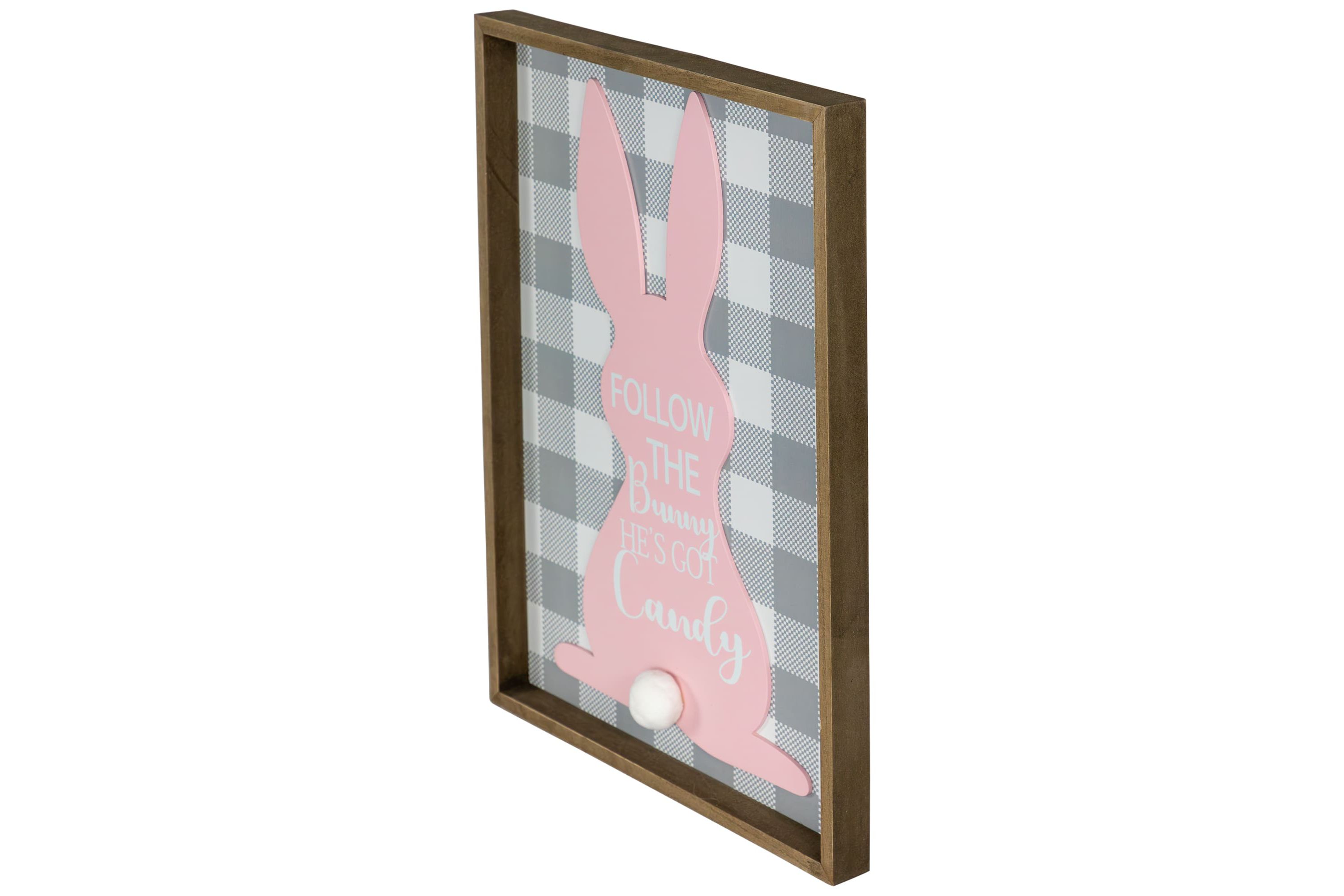 15.75" Framed "Follow the Bunny Hes Got Candy" Easter Wall Sign