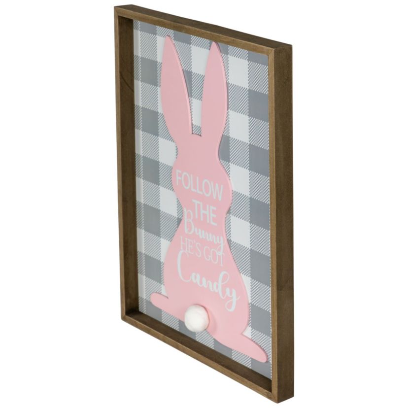 15.75" Framed "Follow the Bunny Hes Got Candy" Easter Wall Sign