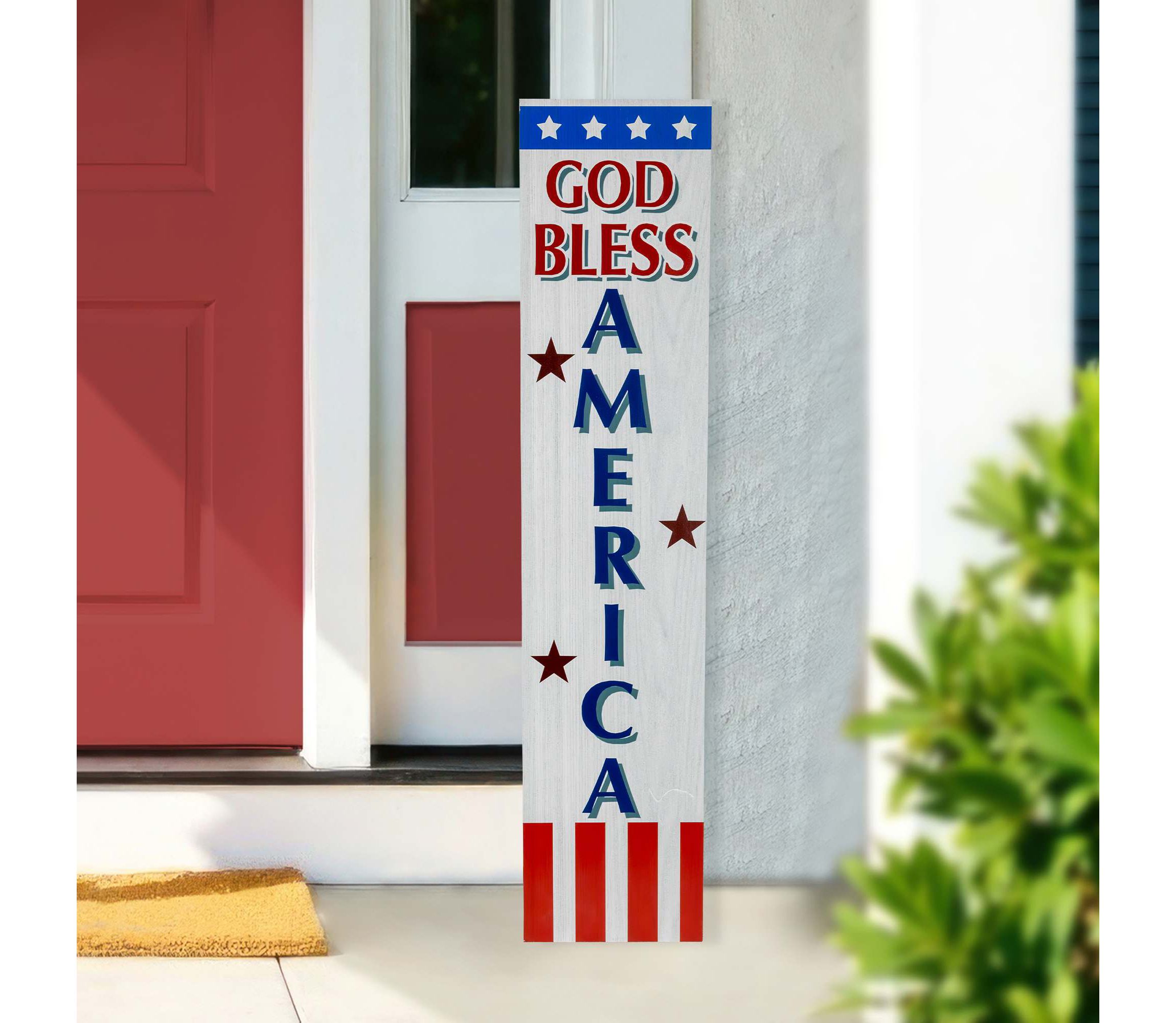 Patriotic "God Bless America" Wooden Porch Board Sign Decoration - 35.75"
