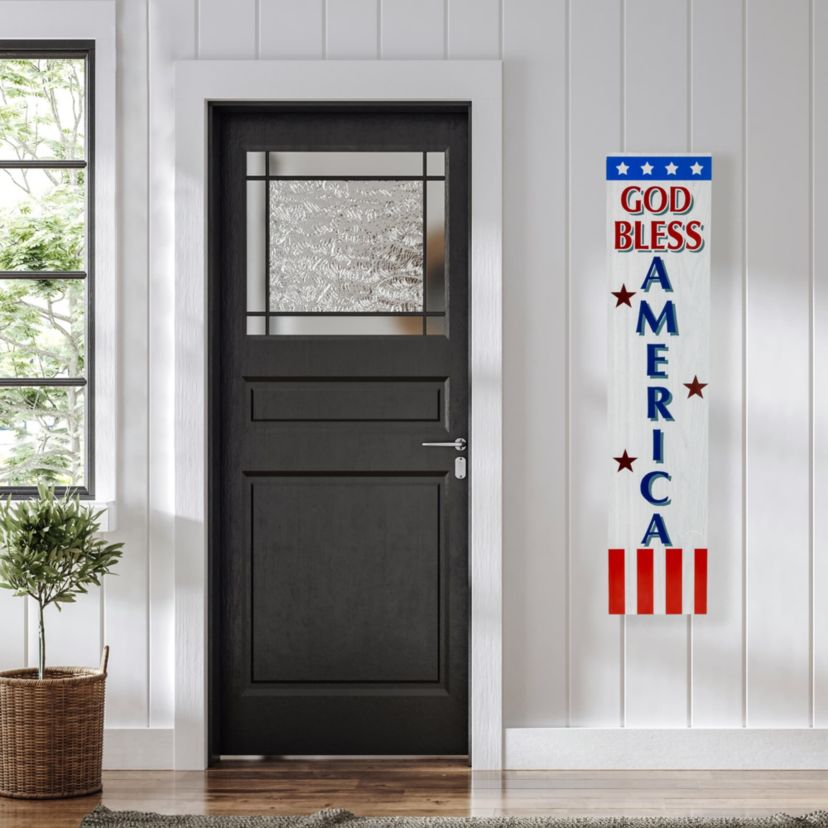 Patriotic "God Bless America" Wooden Porch Board Sign Decoration - 35.75"