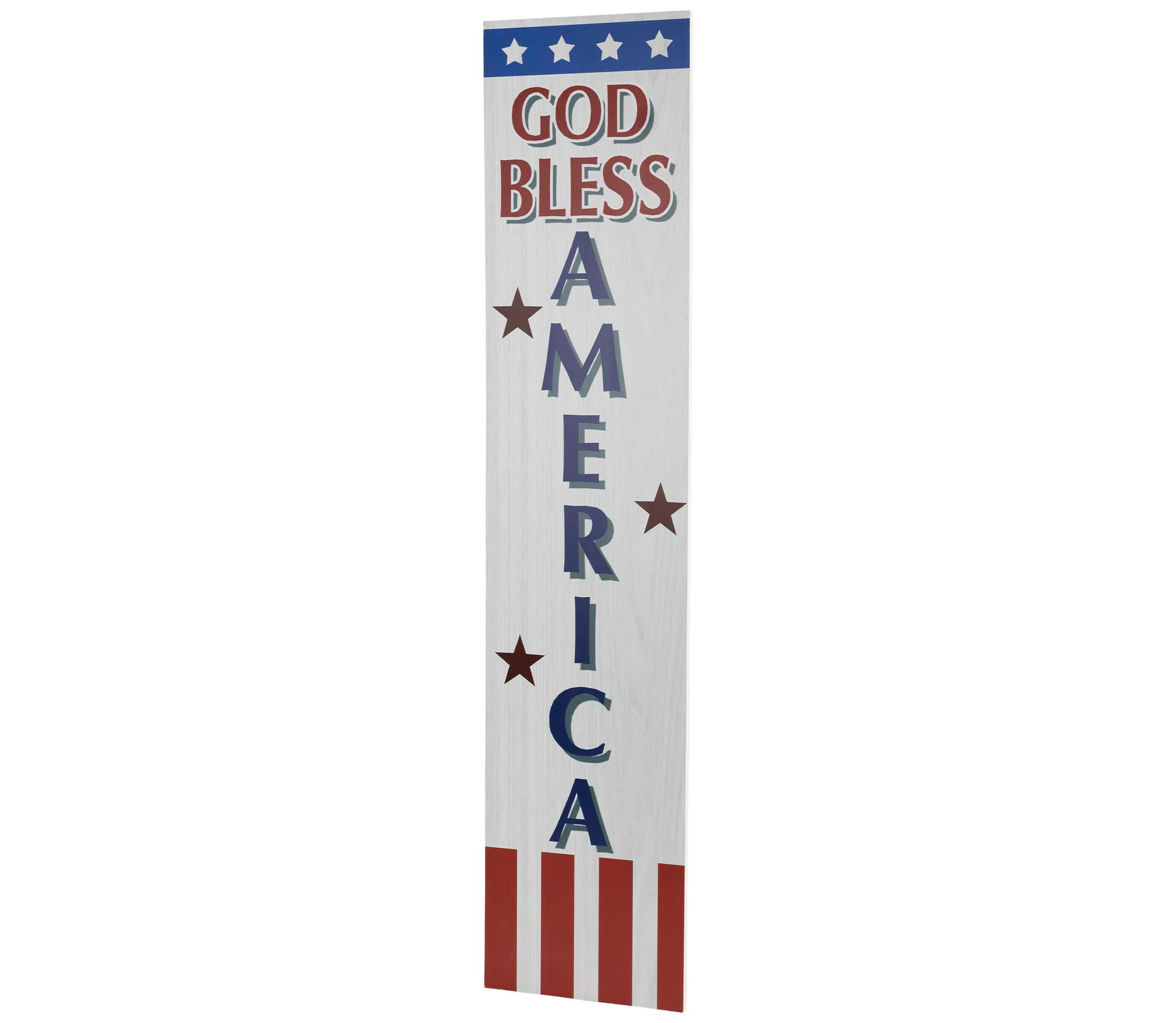 Patriotic "God Bless America" Wooden Porch Board Sign Decoration - 35.75"