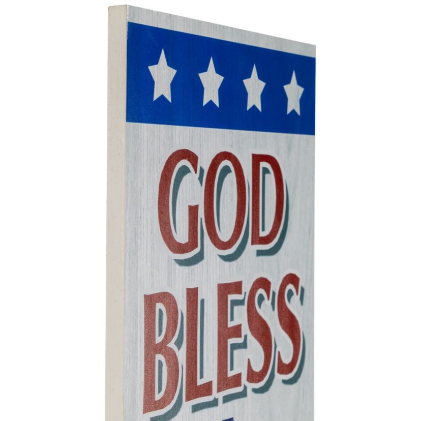 Patriotic "God Bless America" Wooden Porch Board Sign Decoration - 35.75"