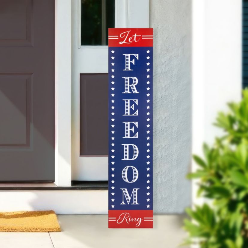 Patriotic "Let Freedom Ring" Wooden Porch Board Sign Decoration - 36"