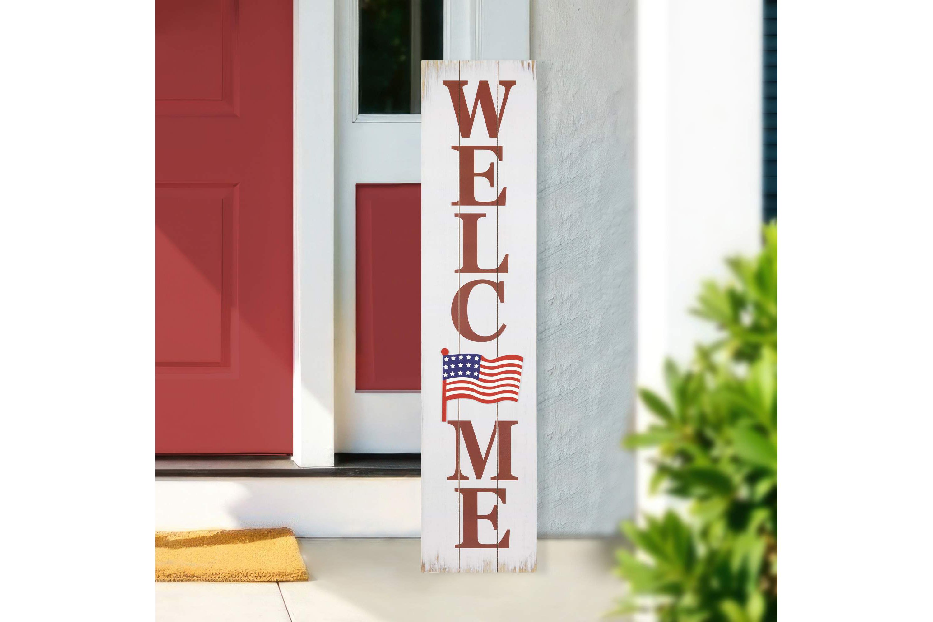 Welcome USA Flag Americana Wooden Porch Board Sign Decoration - 36"