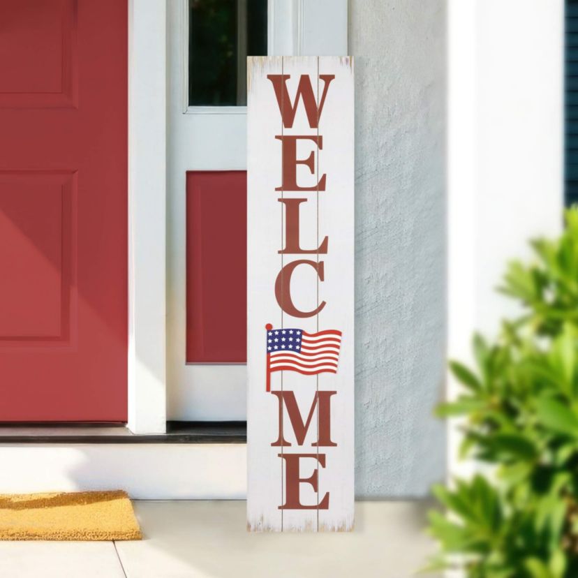 Welcome USA Flag Americana Wooden Porch Board Sign Decoration - 36"