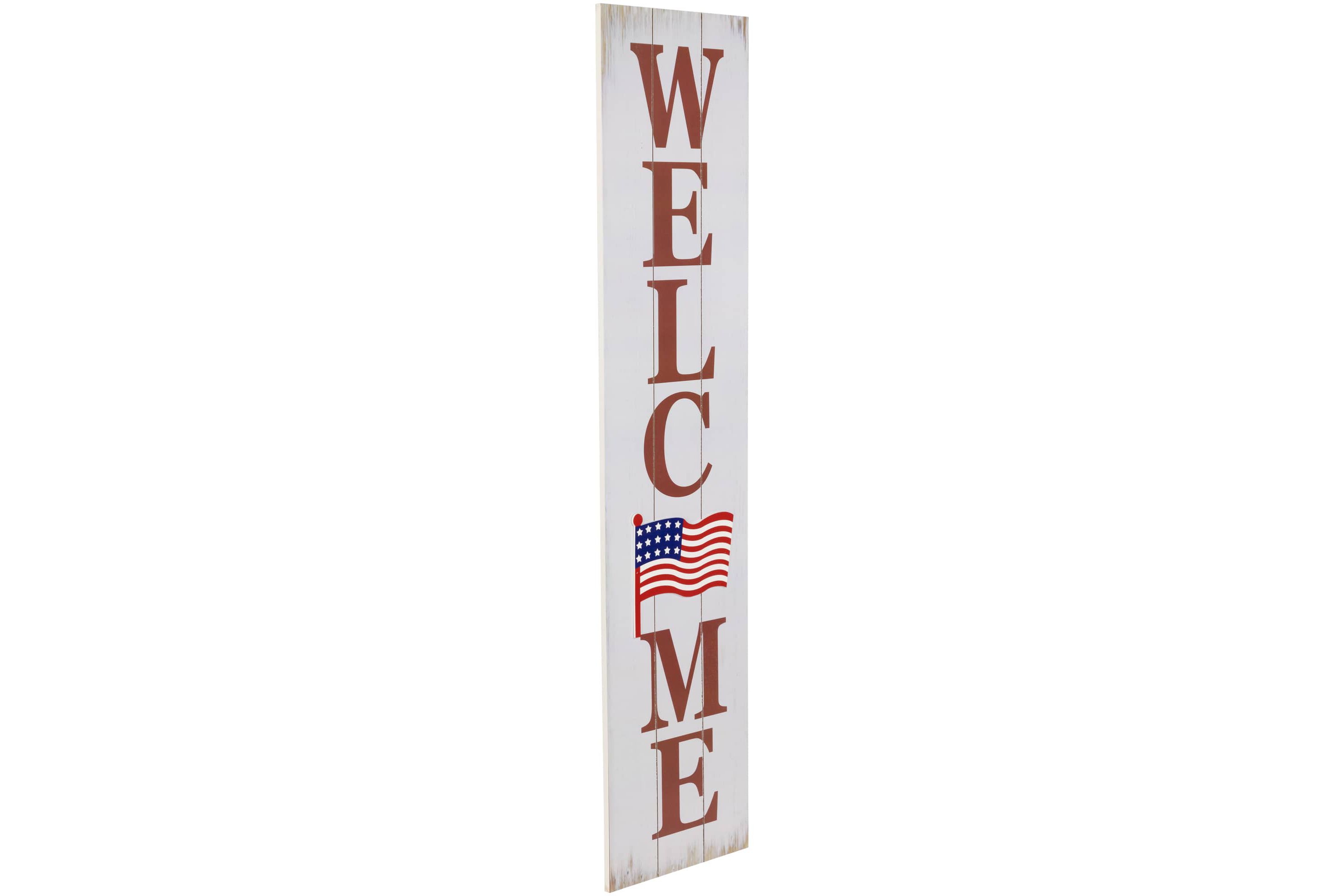 Welcome USA Flag Americana Wooden Porch Board Sign Decoration - 36"