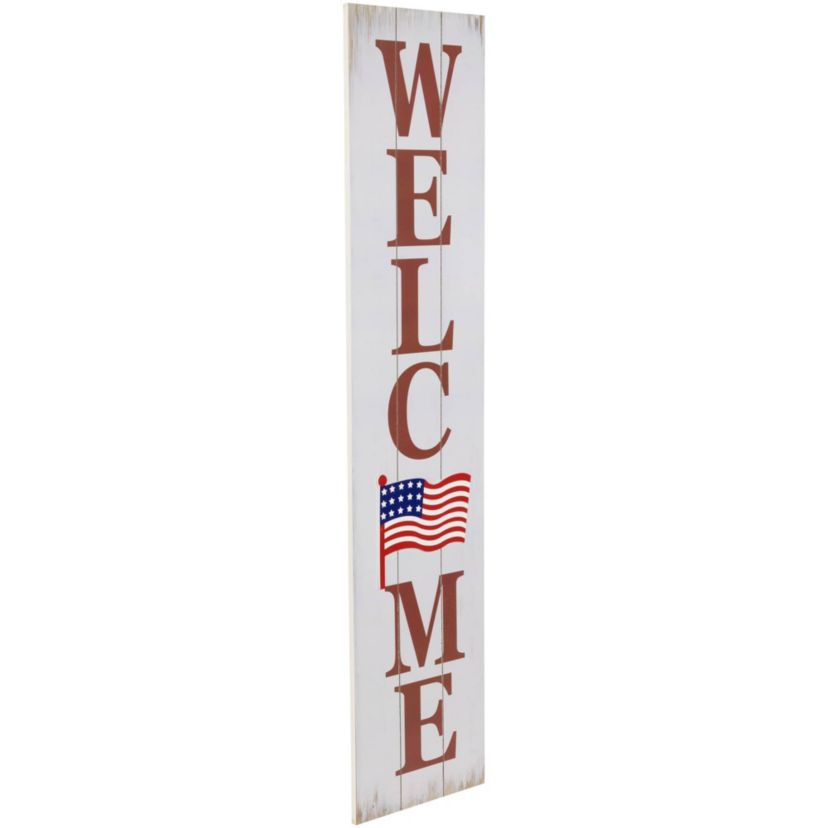 Welcome USA Flag Americana Wooden Porch Board Sign Decoration - 36"