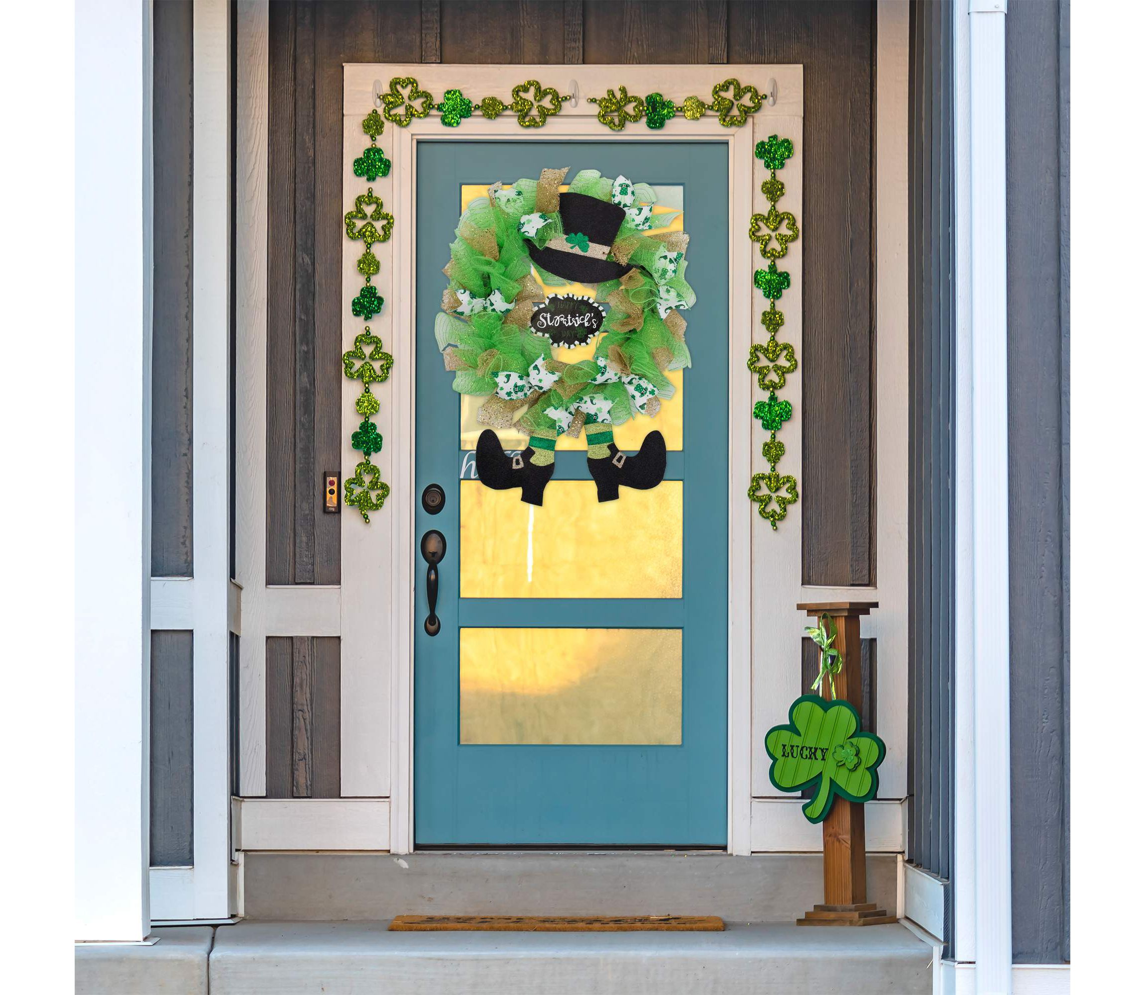 Happy St. Patricks Day Ribbon Wreath with Leprechaun Hat - 24" - Unlit
