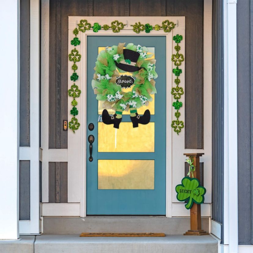 Happy St. Patricks Day Ribbon Wreath with Leprechaun Hat - 24" - Unlit