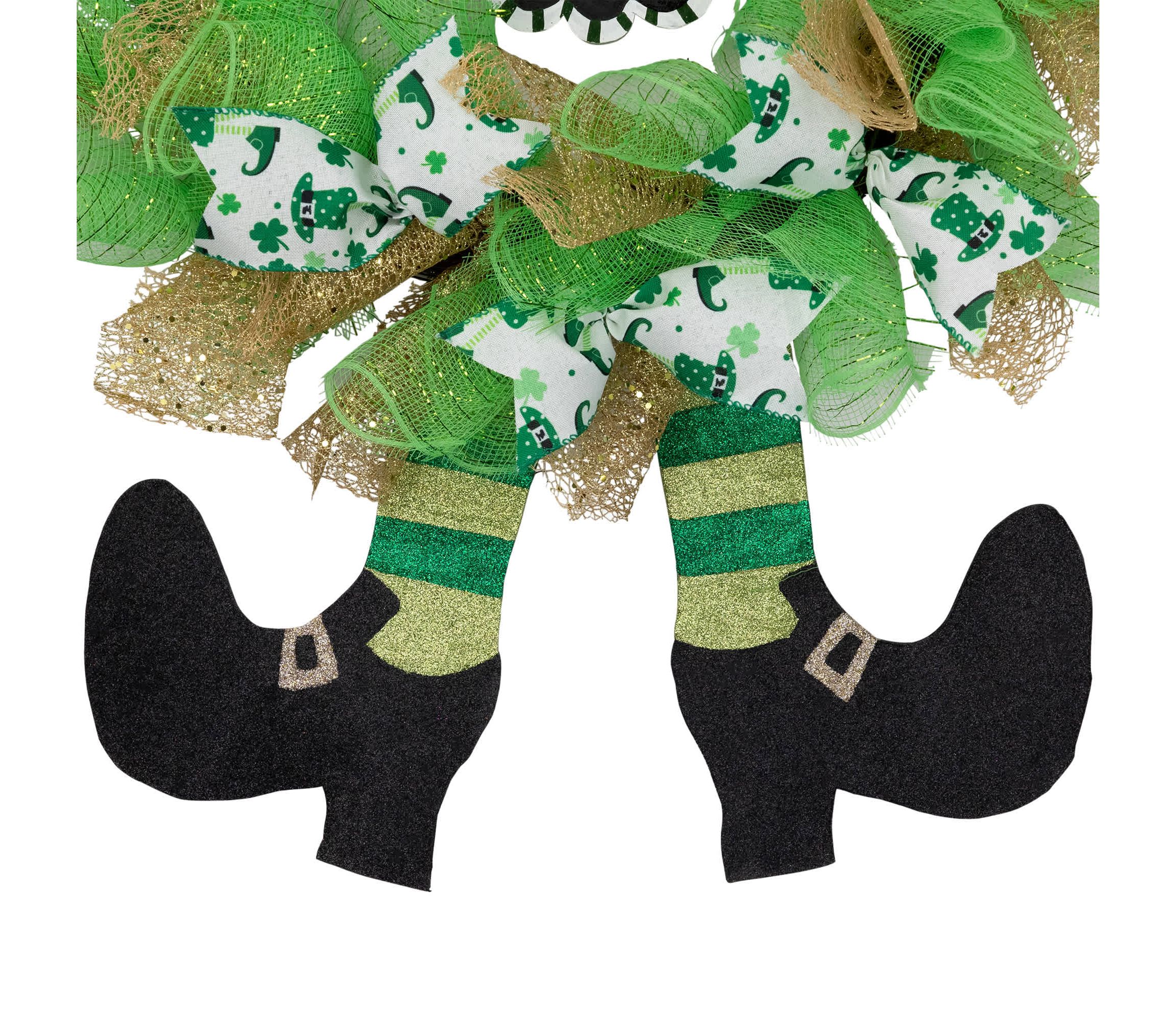 Happy St. Patricks Day Ribbon Wreath with Leprechaun Hat - 24" - Unlit