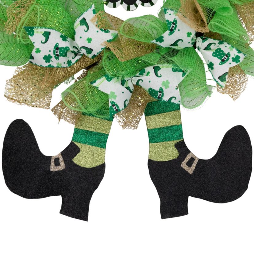 Happy St. Patricks Day Ribbon Wreath with Leprechaun Hat - 24" - Unlit
