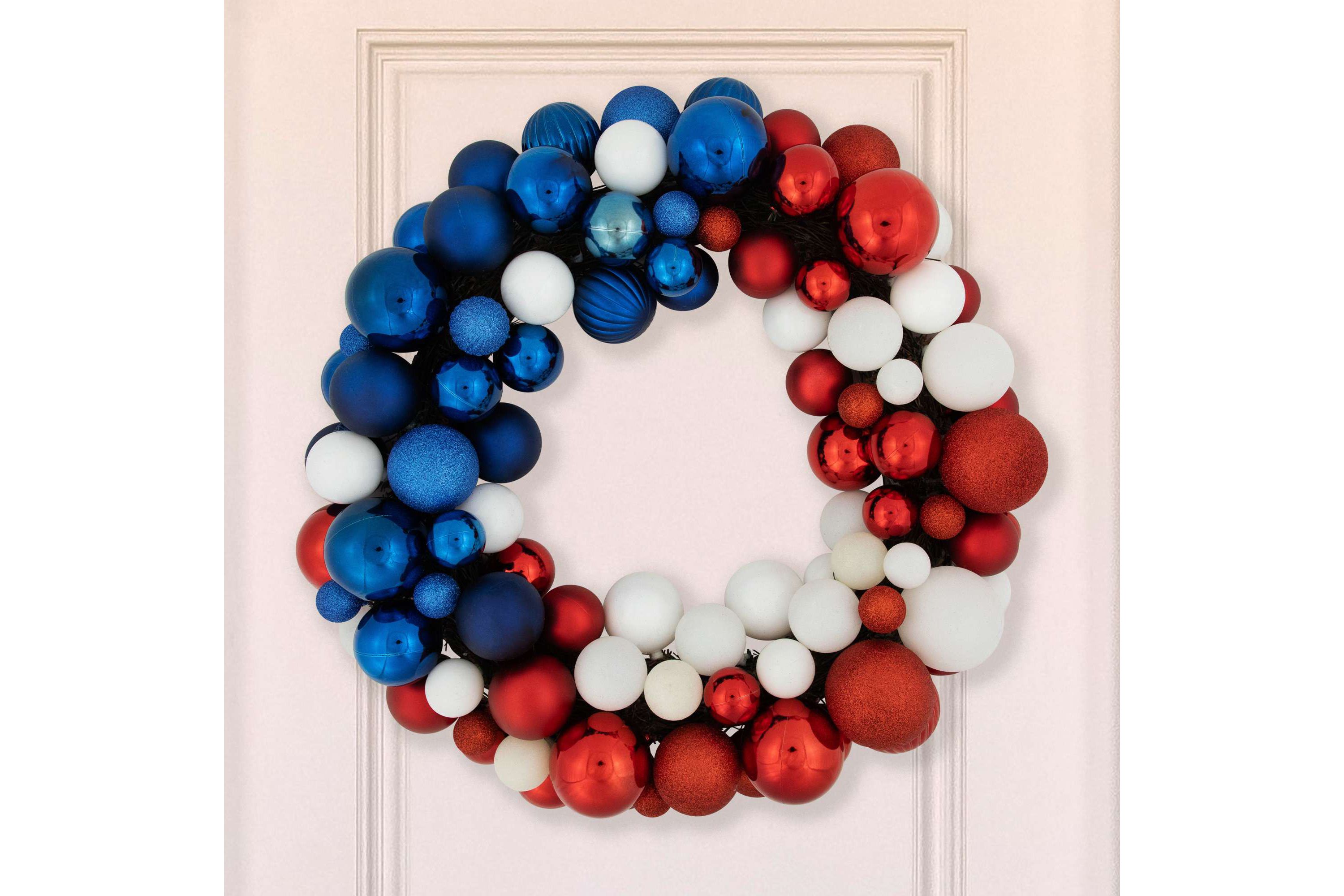 3-Finish Patriotic Ornament Wreath - 22" - Red  White and Blue