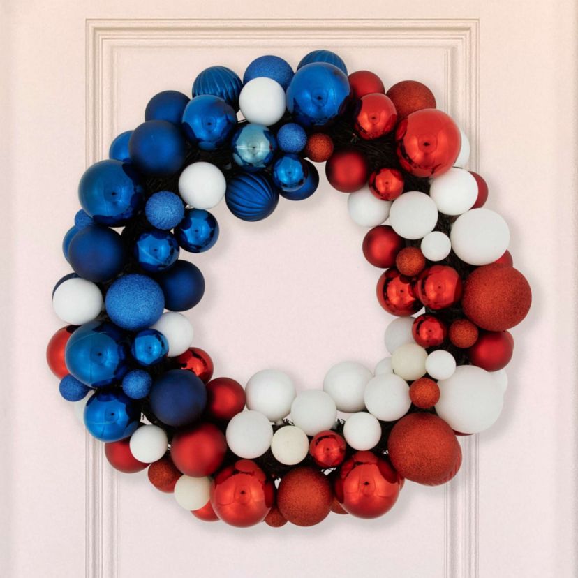 3-Finish Patriotic Ornament Wreath - 22" - Red  White and Blue