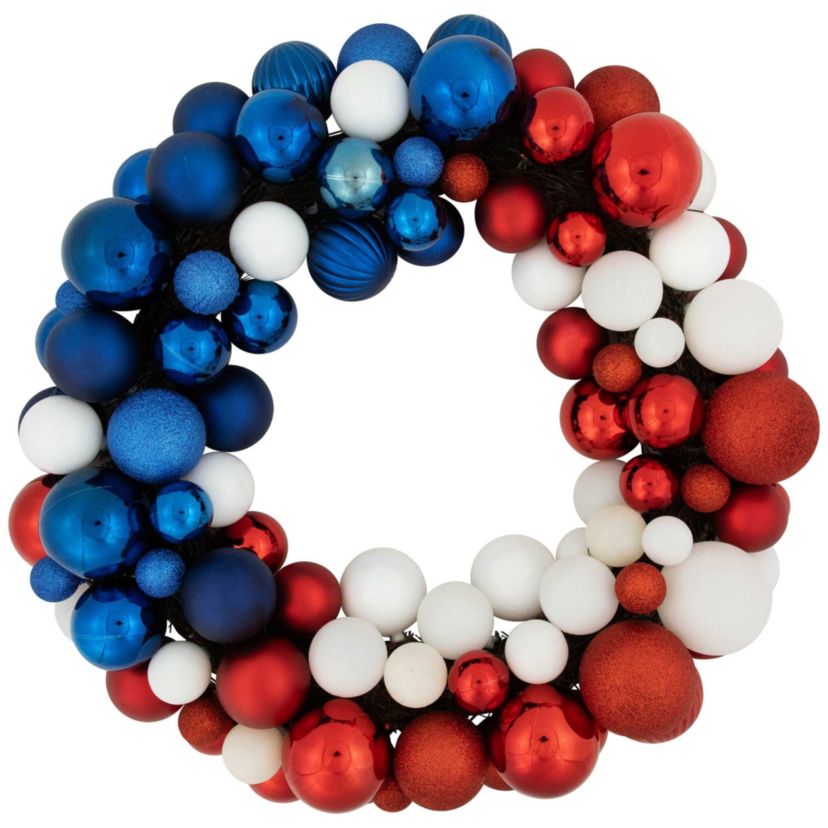 3-Finish Patriotic Ornament Wreath - 22" - Red  White and Blue