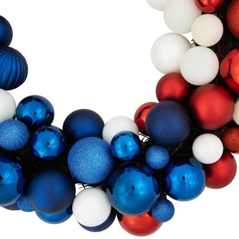 3-Finish Patriotic Ornament Wreath - 22" - Red  White and Blue