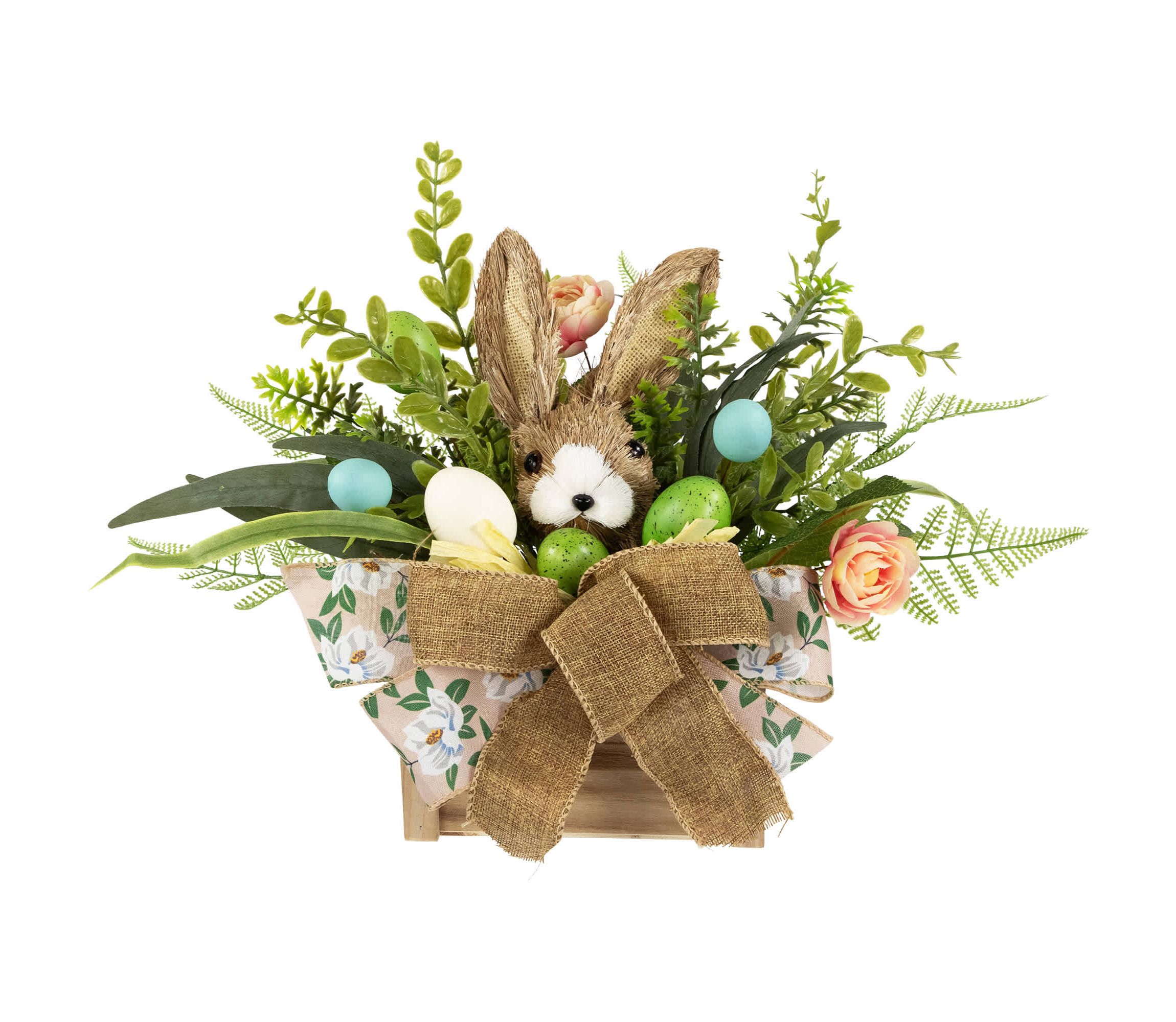 Boxed Floral Arrangement with Bunny Easter Decoration - 12"