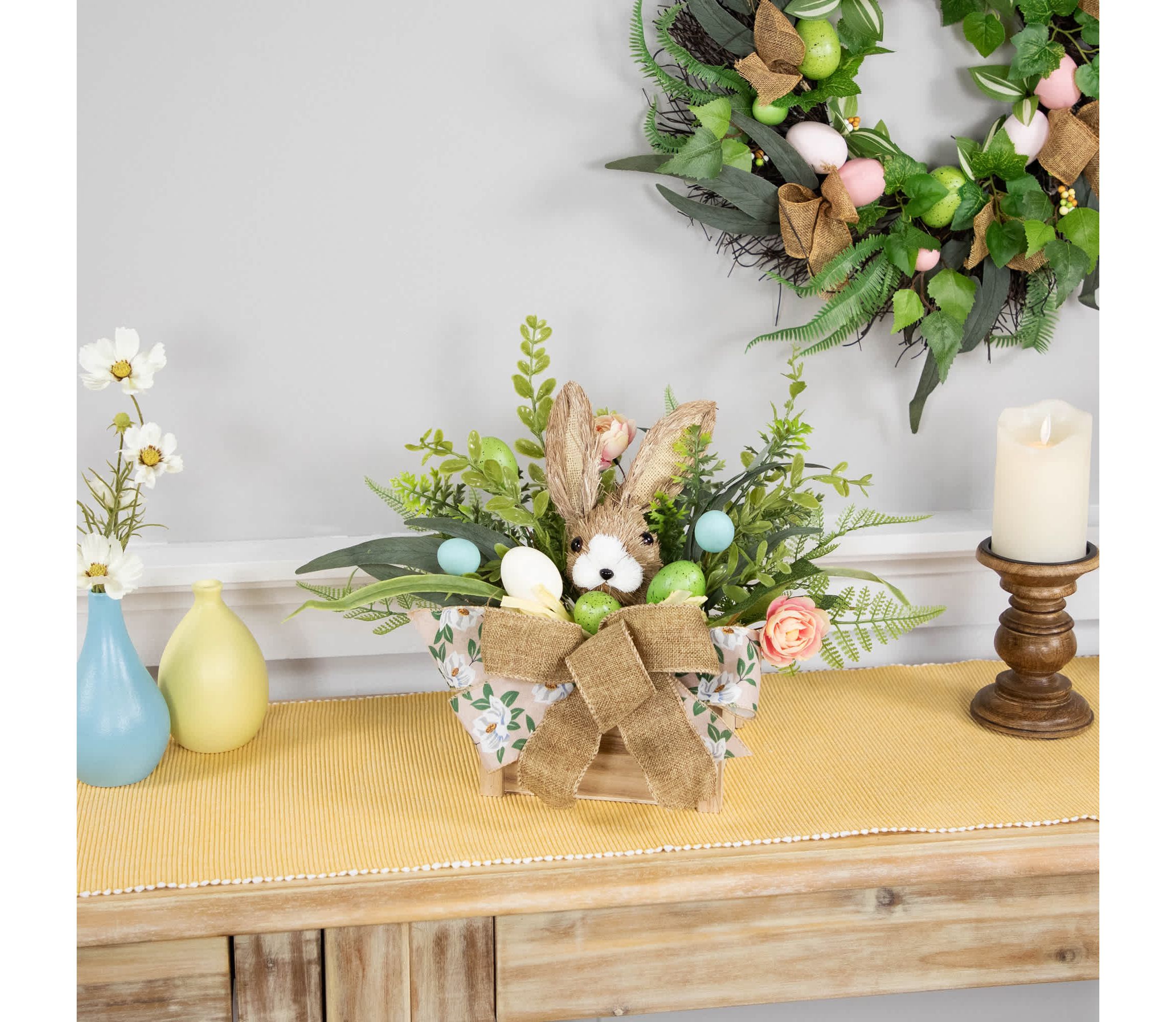 Boxed Floral Arrangement with Bunny Easter Decoration - 12"