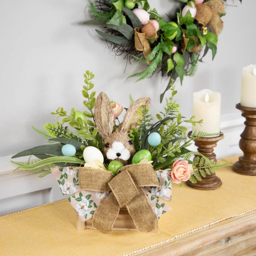 Boxed Floral Arrangement with Bunny Easter Decoration - 12"