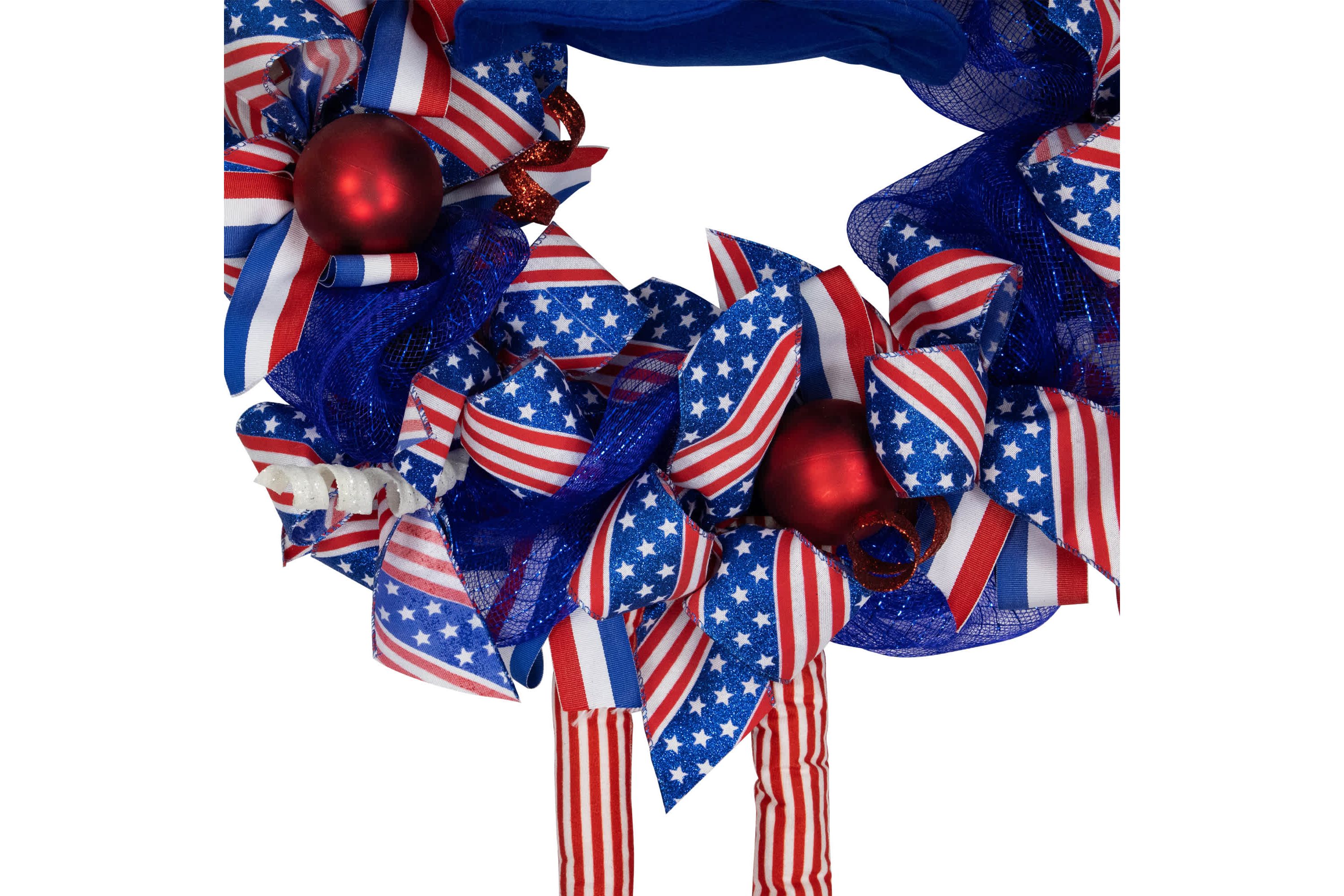 Patriotic Hat with Legs Deco Mesh Ribbon Wreath - 24"