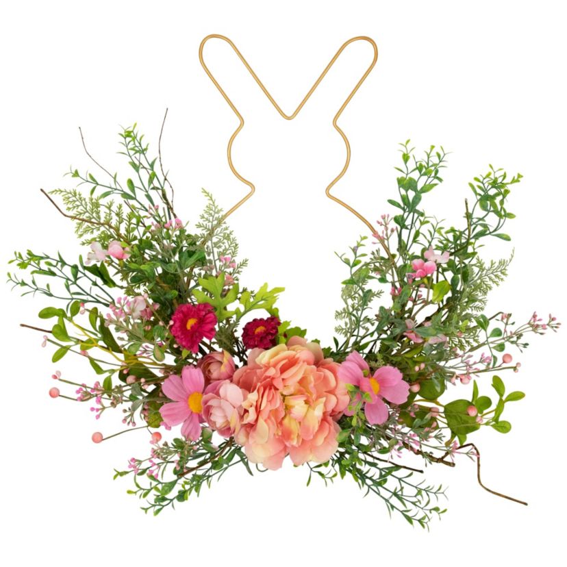 16" Bunny and Mixed Floral Wall Hanging Easter Decoration