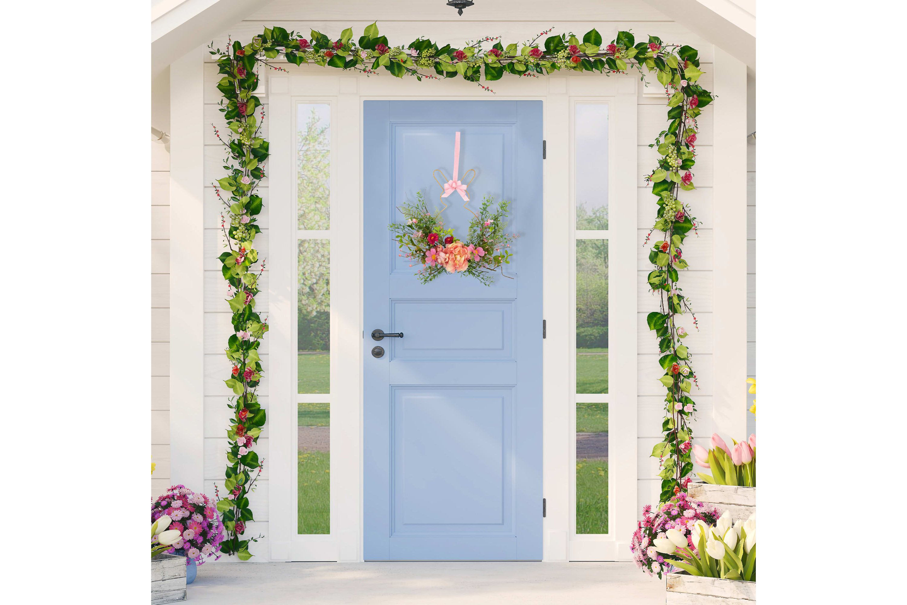 16" Bunny and Mixed Floral Wall Hanging Easter Decoration