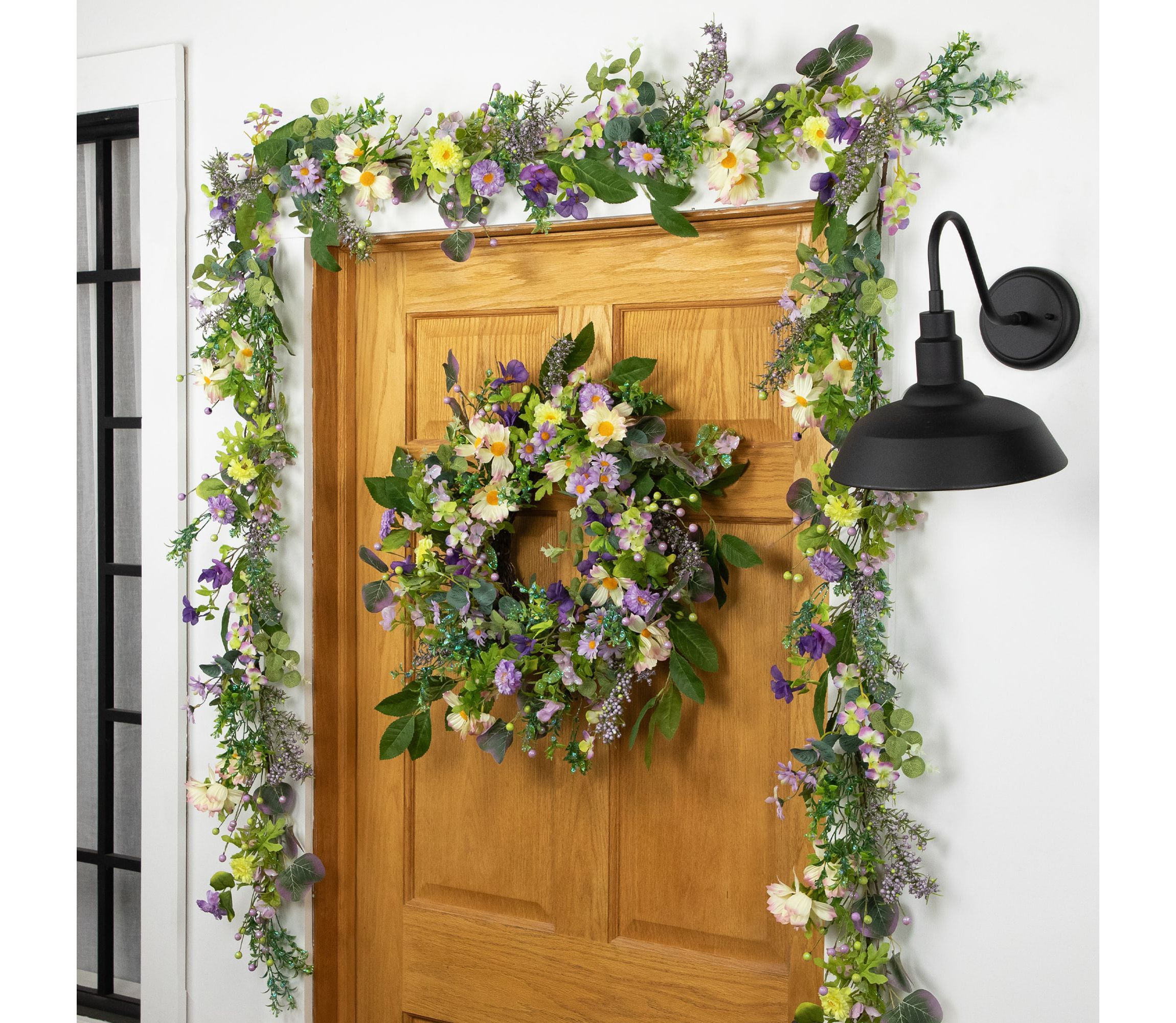 Purple Daisy and Mixed Foliage Floral Spring Wreath  24-Inch