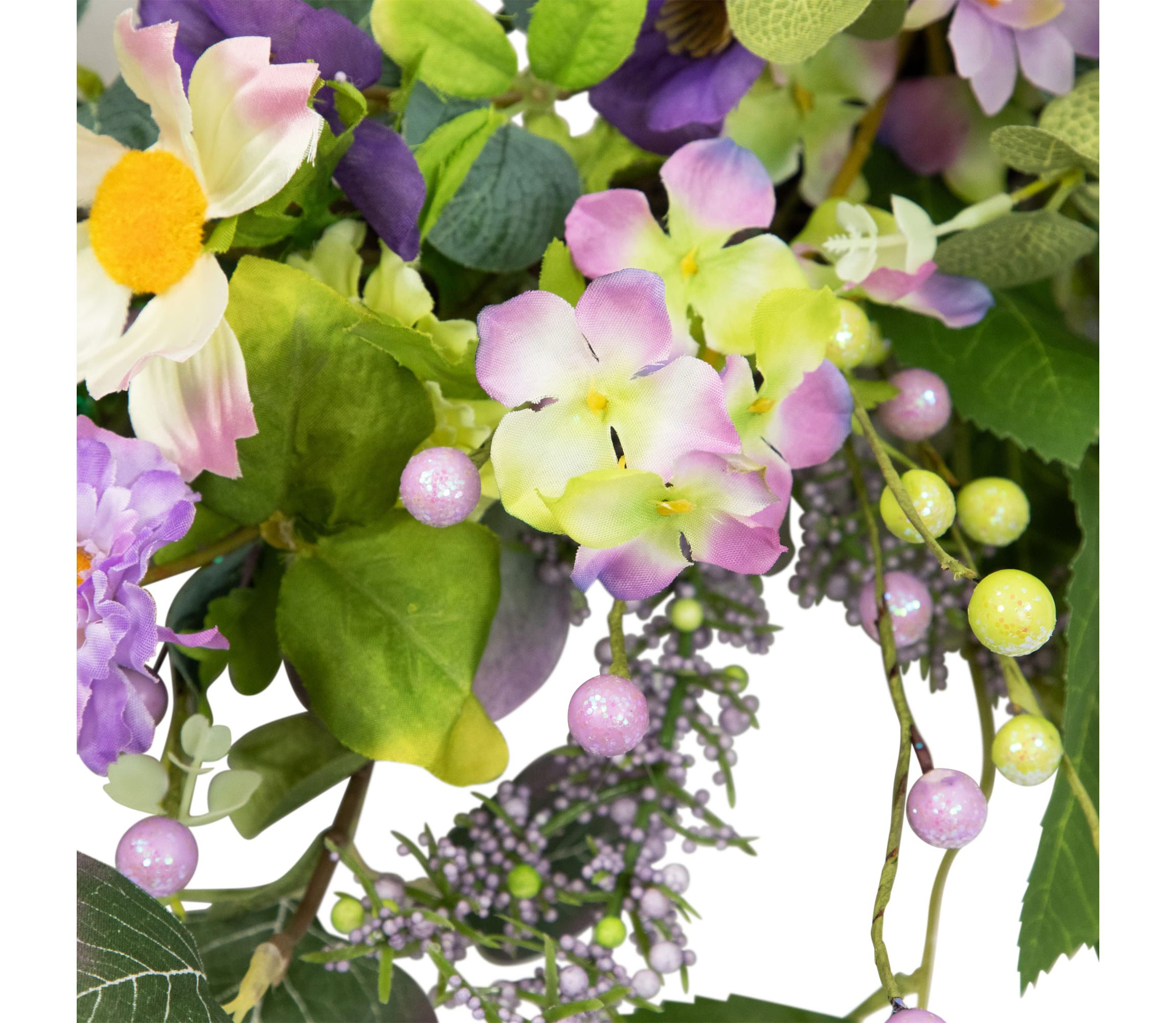 Purple Daisy and Mixed Foliage Floral Spring Wreath  24-Inch