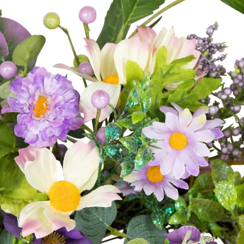 Purple Daisy and Mixed Foliage Floral Spring Wreath  24-Inch